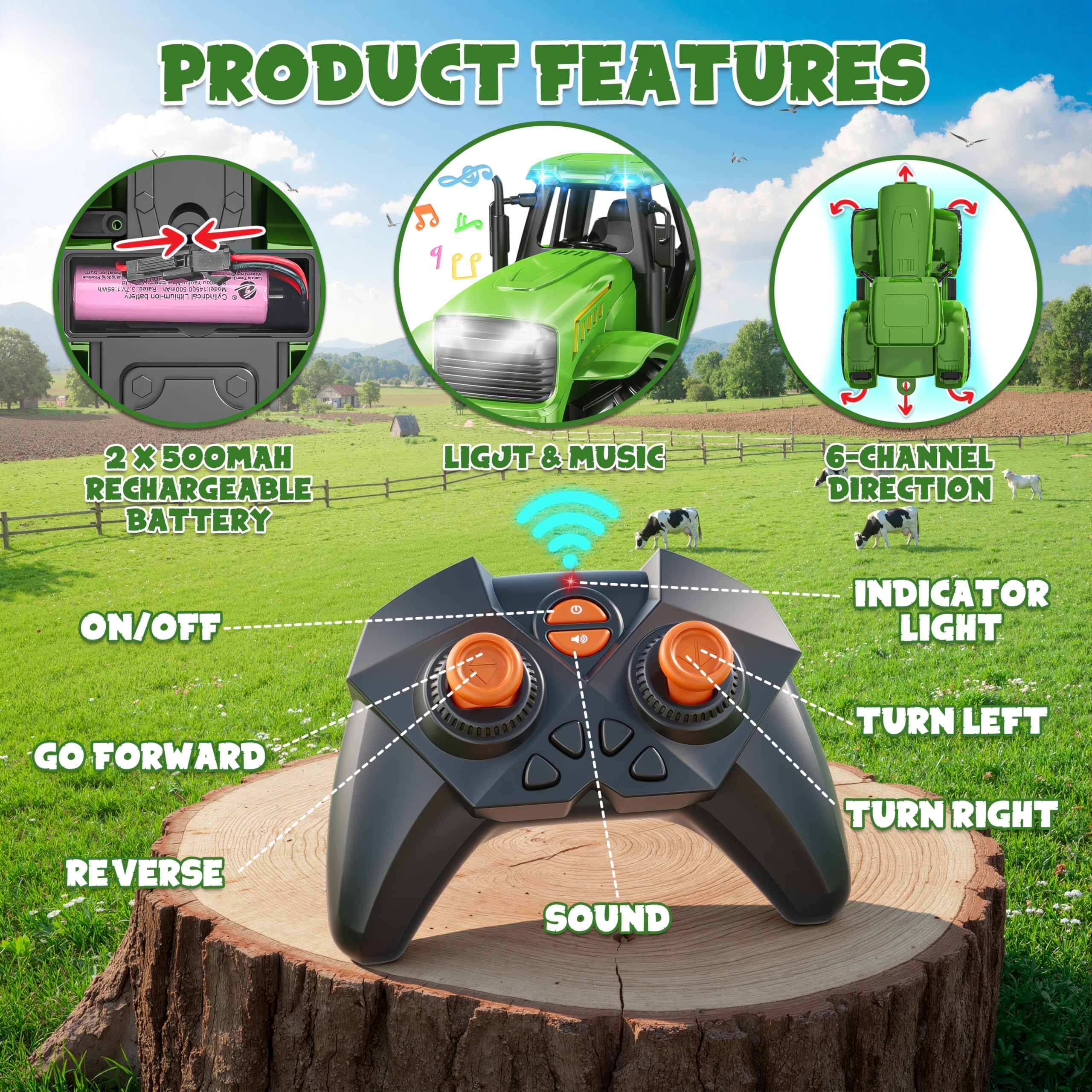 Funwee RC Farm Tractor Toy w/Light & Music, Kid Truck Toy w/Front Loader & Farm Animal, 2.4GHz RC Tractor Trailer Car Vehicle Toy for Boy Girl Age 3 4 5 6 7+ Year Old Christmas Birthday Gift (Pink)