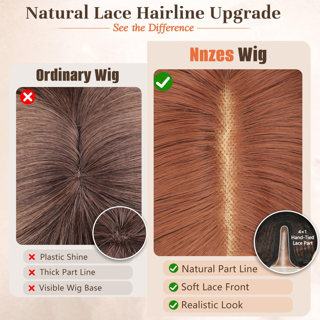 Long Brown Mixed Blonde Wavy Wig 4x1 Lace Natural Hairline Middle Part Curly Heat-Resistant Synthetic Fiber for Women & Beginners Daily Party Use 26In