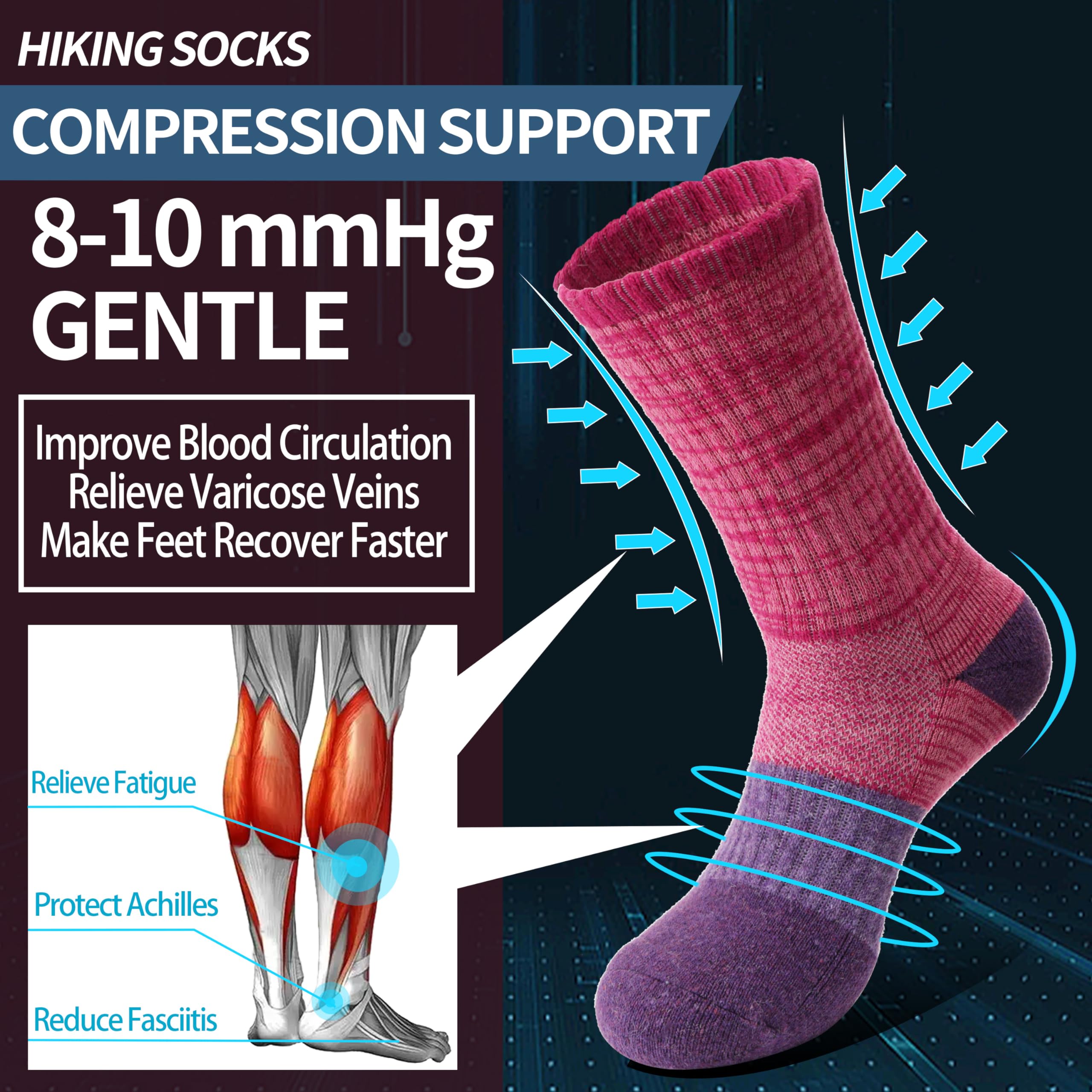 Merino Wool Hiking Socks for Women Thermal Winter Warm Boot Work Cushion Socks 5 Pairs