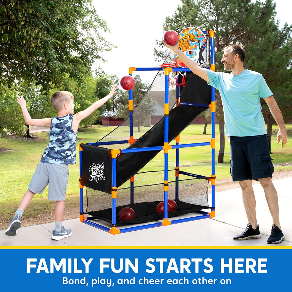 JOYIN Arcade Basketball Game Set with 4 Balls and Hoop for Kids 3 to 12 Years Old Indoor Outdoor Sport Play - Easy Set Up - Air Pump Included - Ideal for Competition