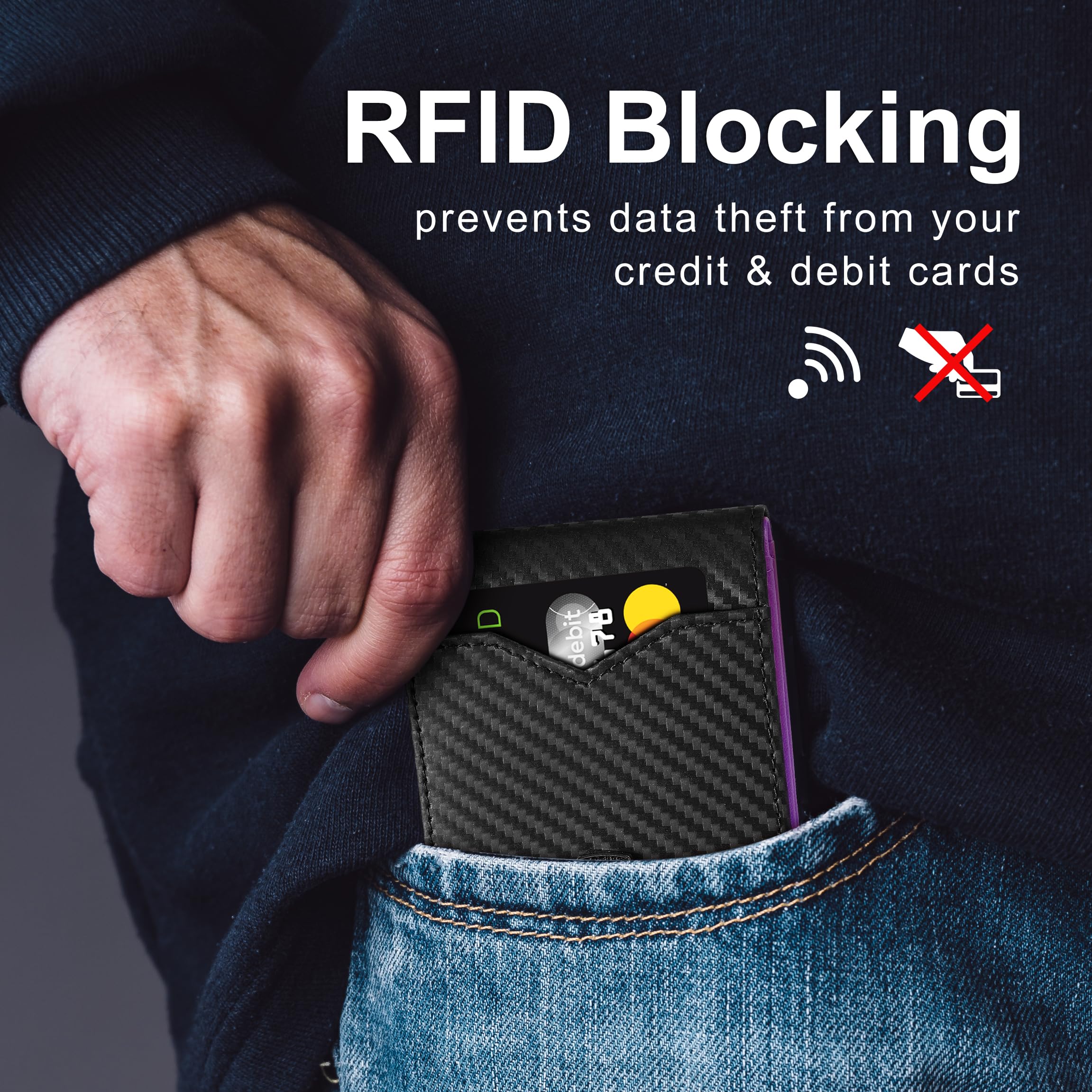Slim Wallet for Men Rfid Blocking Leather Bifold Front Pocket Carbon Fiber Men's Money Clips Credit Card Holder With Gift Box
