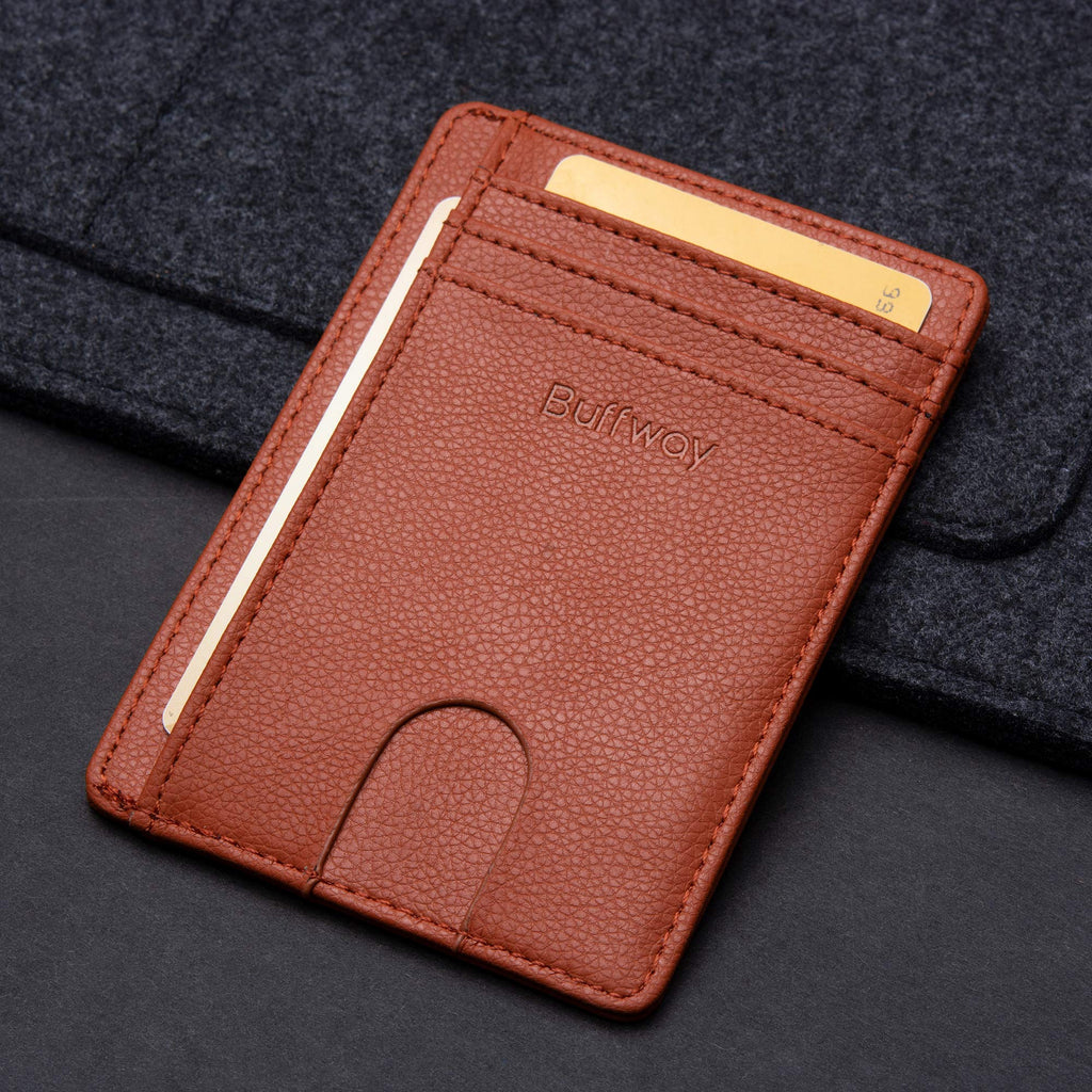 Slim Minimalist Front Pocket RFID Blocking Leather Wallets for Men and Women - Carbon Fiber Black