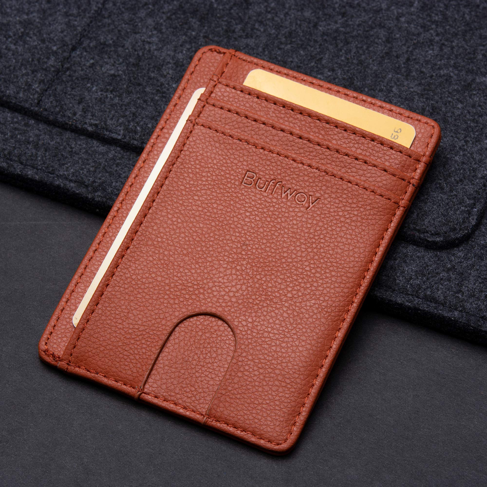 Slim Minimalist Front Pocket RFID Blocking Leather Wallets for Men and Women - Carbon Fiber Black