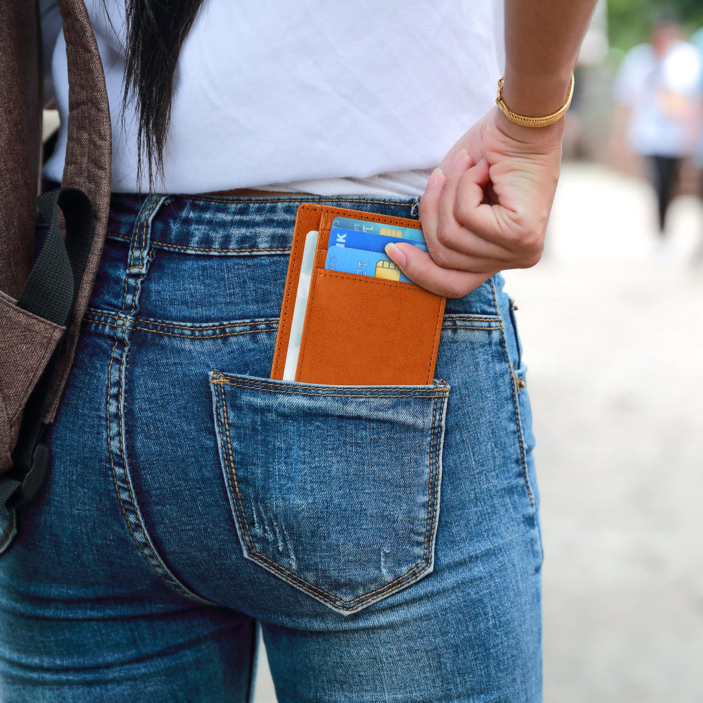 Slim Wallet Front Pocket Minimalist Leather RFID Blocking Medium Size