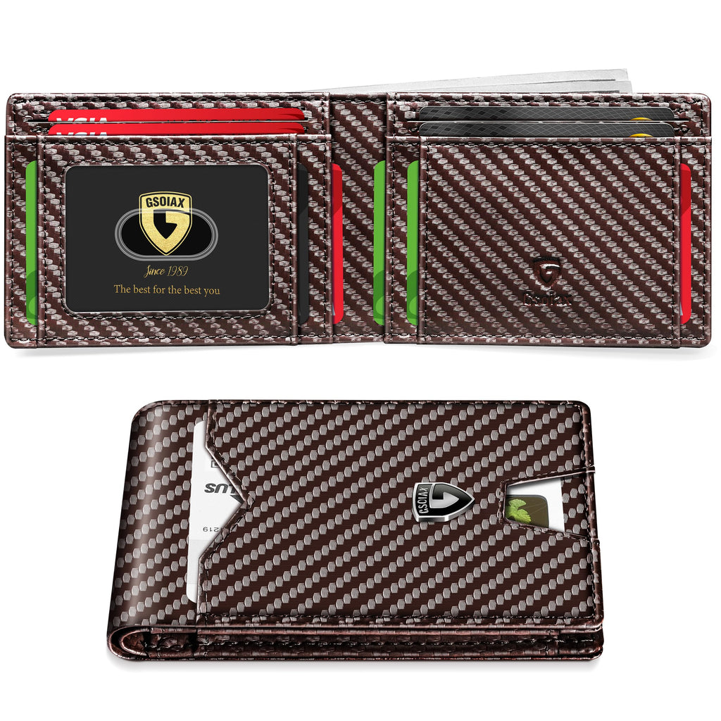 Slim Wallet for Men Rfid Blocking Leather Bifold Front Pocket Carbon Fiber Men's Money Clips Credit Card Holder With Gift Box