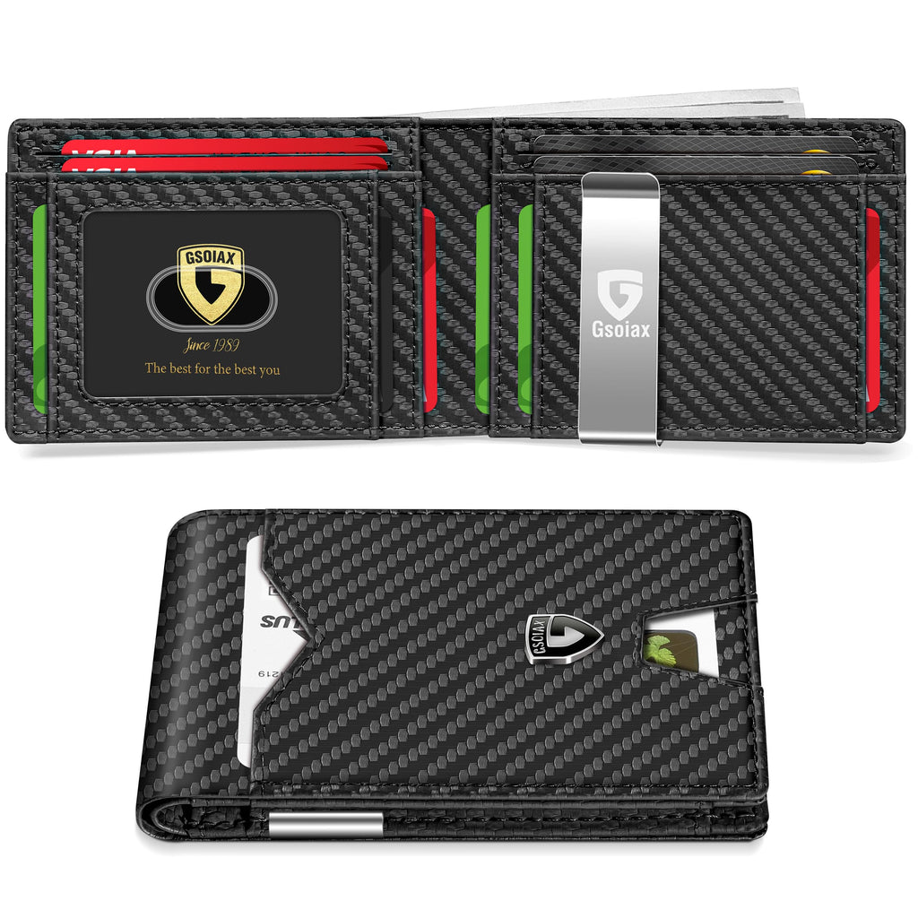 Slim Wallet for Men Rfid Blocking Leather Bifold Front Pocket Carbon Fiber Men's Money Clips Credit Card Holder With Gift Box