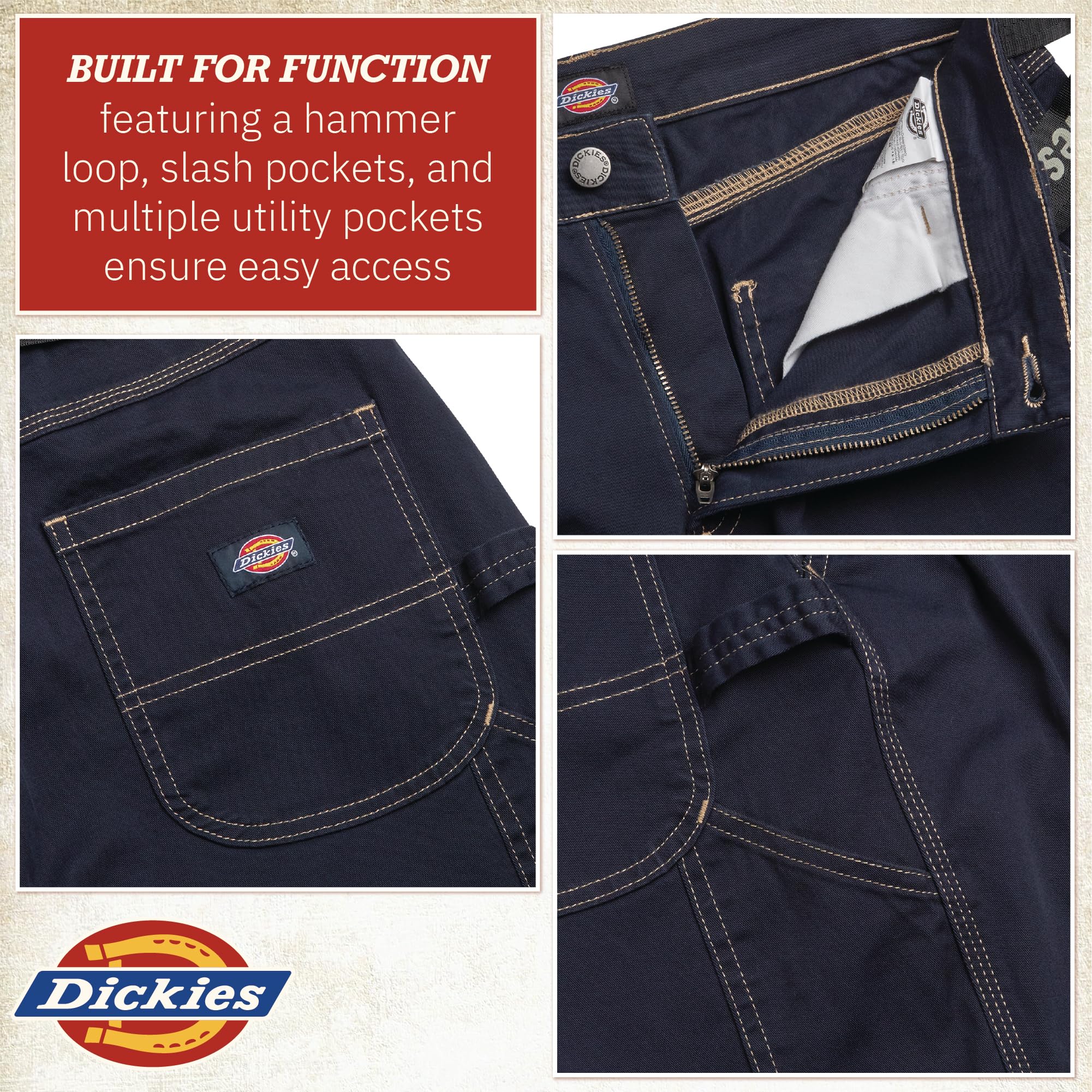 Dickies Womens Work Pants with Belt - Relaxed Fit Straight Leg High Waisted Carpenter Pants for Women with Utility Pockets