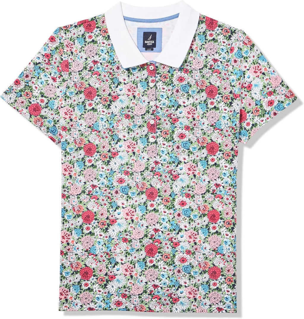 Nautica Women's 5-Button Short Sleeve Breathable 100% Cotton Polo Shirt