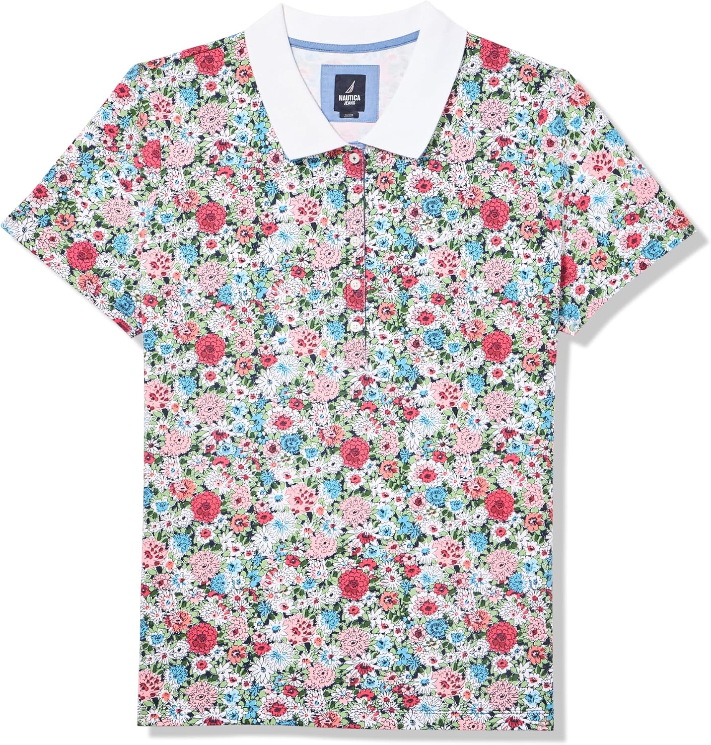 Nautica Women's 5-Button Short Sleeve Breathable 100% Cotton Polo Shirt