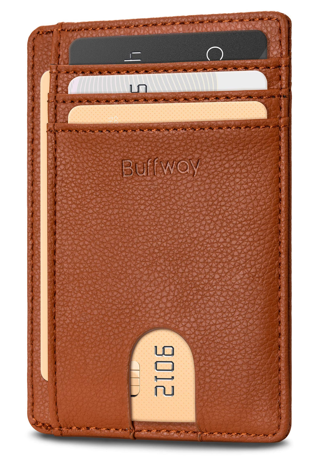 Slim Minimalist Front Pocket RFID Blocking Leather Wallets for Men and Women - Carbon Fiber Black