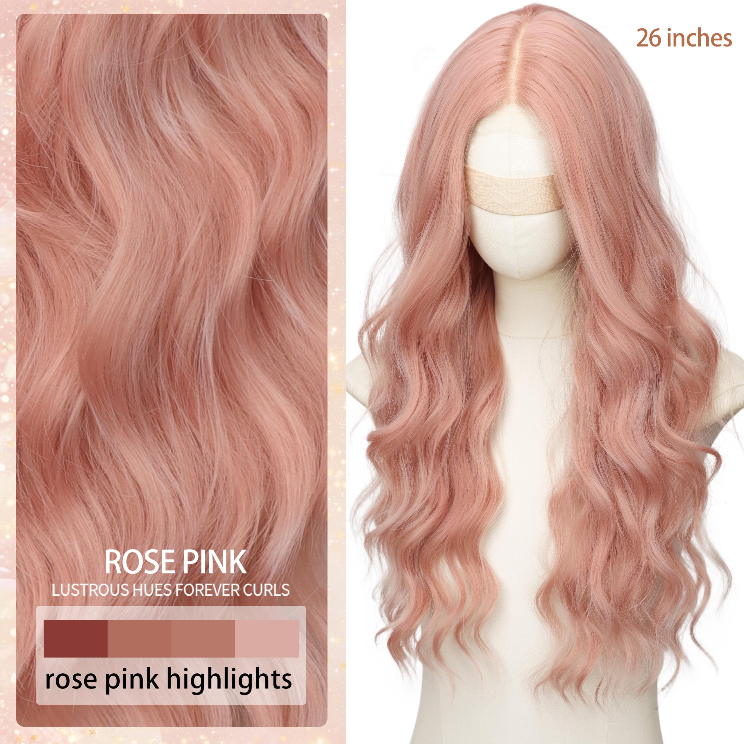 Long Brown Mixed Blonde Wavy Wig 4x1 Lace Natural Hairline Middle Part Curly Heat-Resistant Synthetic Fiber for Women & Beginners Daily Party Use 26In