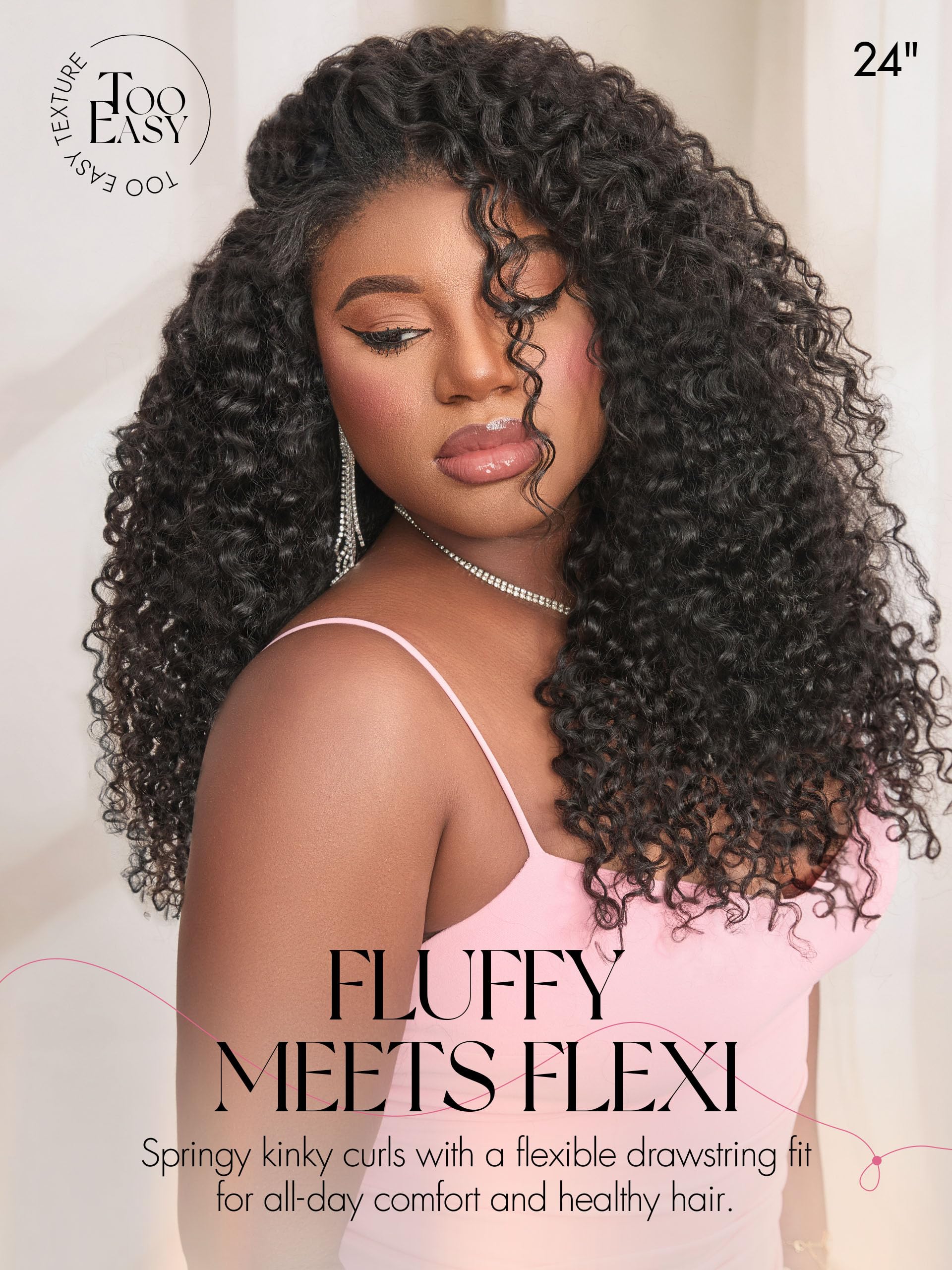 Half Wig Kinky Curly Flexi-Fit Invisi 3 in 1 Wigs Flip Drawstring Wig 200% Density Glueless Wigs 100% Human Hair Natural Black Ready to Go Headband Wig for Women 18 Inches