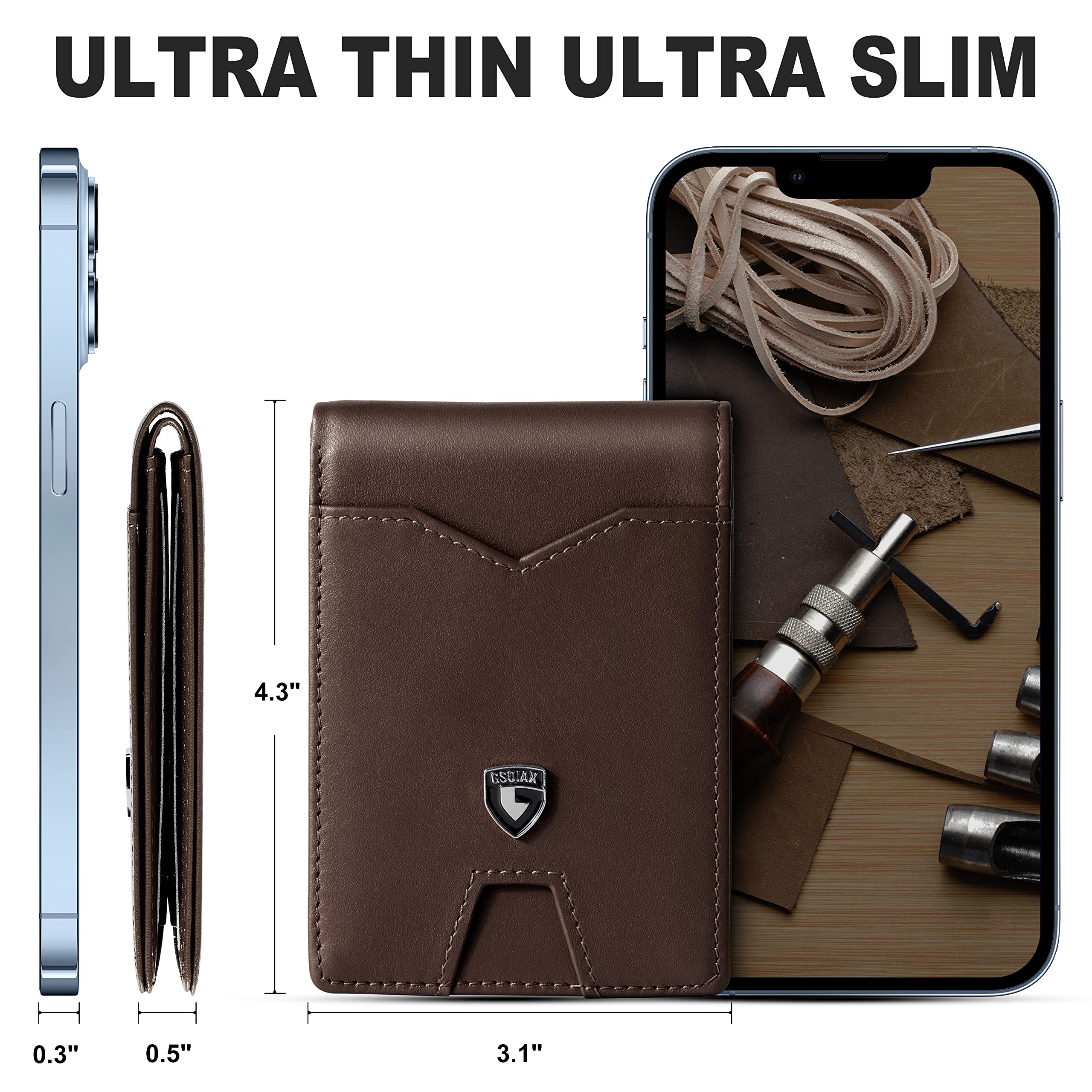Slim Wallet for Men Rfid Blocking Leather Bifold Front Pocket Carbon Fiber Men's Money Clips Credit Card Holder With Gift Box