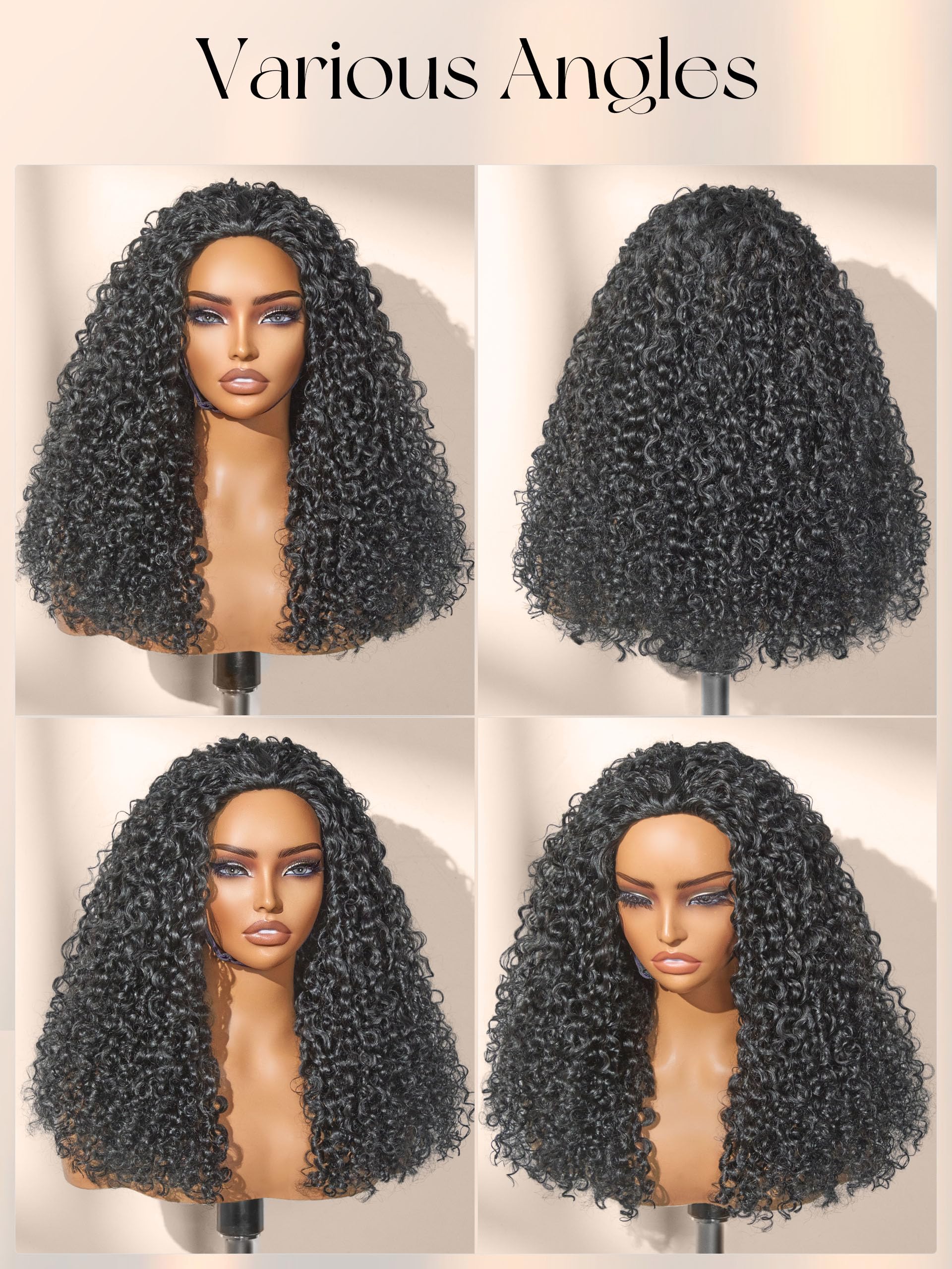 Half Wig Kinky Curly Flexi-Fit Invisi 3 in 1 Wigs Flip Drawstring Wig 200% Density Glueless Wigs 100% Human Hair Natural Black Ready to Go Headband Wig for Women 18 Inches
