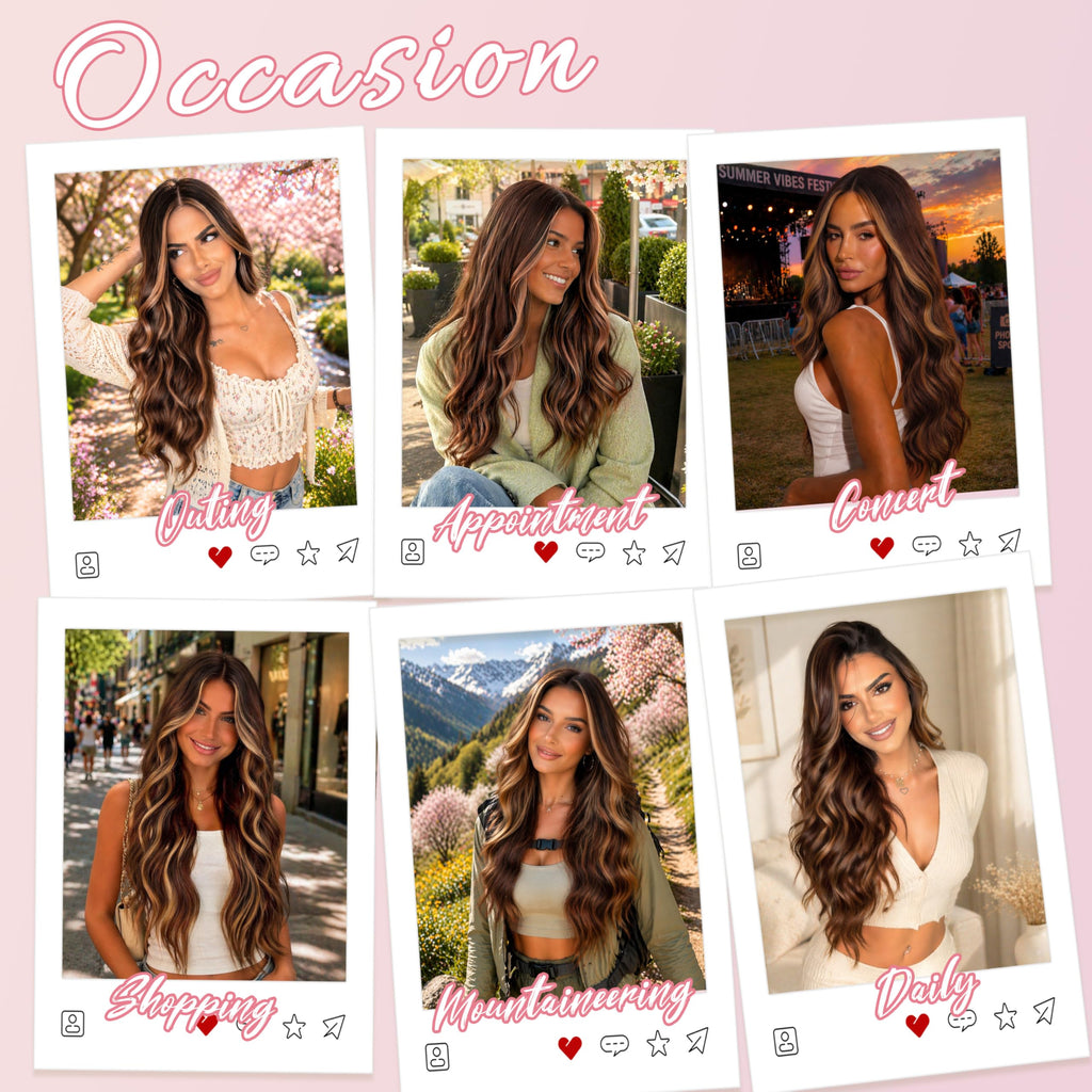 Long Brown Mixed Blonde Wavy Wig 4x1 Lace Natural Hairline Middle Part Curly Heat-Resistant Synthetic Fiber for Women & Beginners Daily Party Use 26In