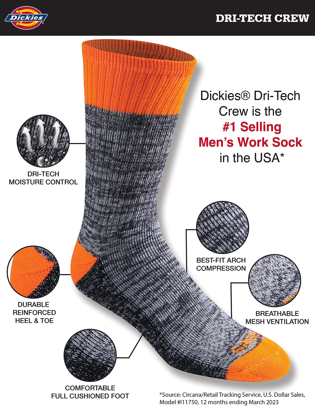 Men's Dri-tech Original Moisture Control Crew Socks, Available in M-xxl (6, 12, 18 Pairs)