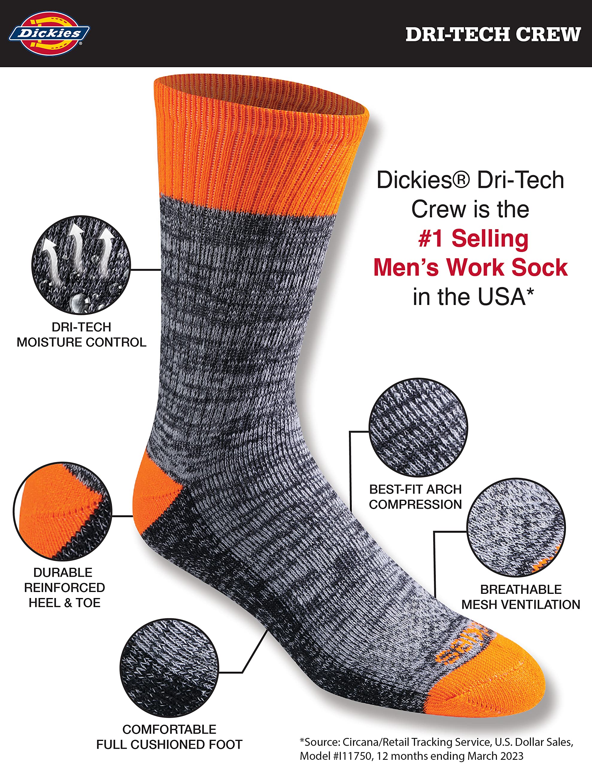 Men's Dri-tech Original Moisture Control Crew Socks, Available in M-xxl (6, 12, 18 Pairs)