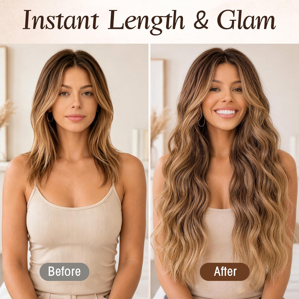Long Brown Mixed Blonde Wavy Wig 4x1 Lace Natural Hairline Middle Part Curly Heat-Resistant Synthetic Fiber for Women & Beginners Daily Party Use 26In