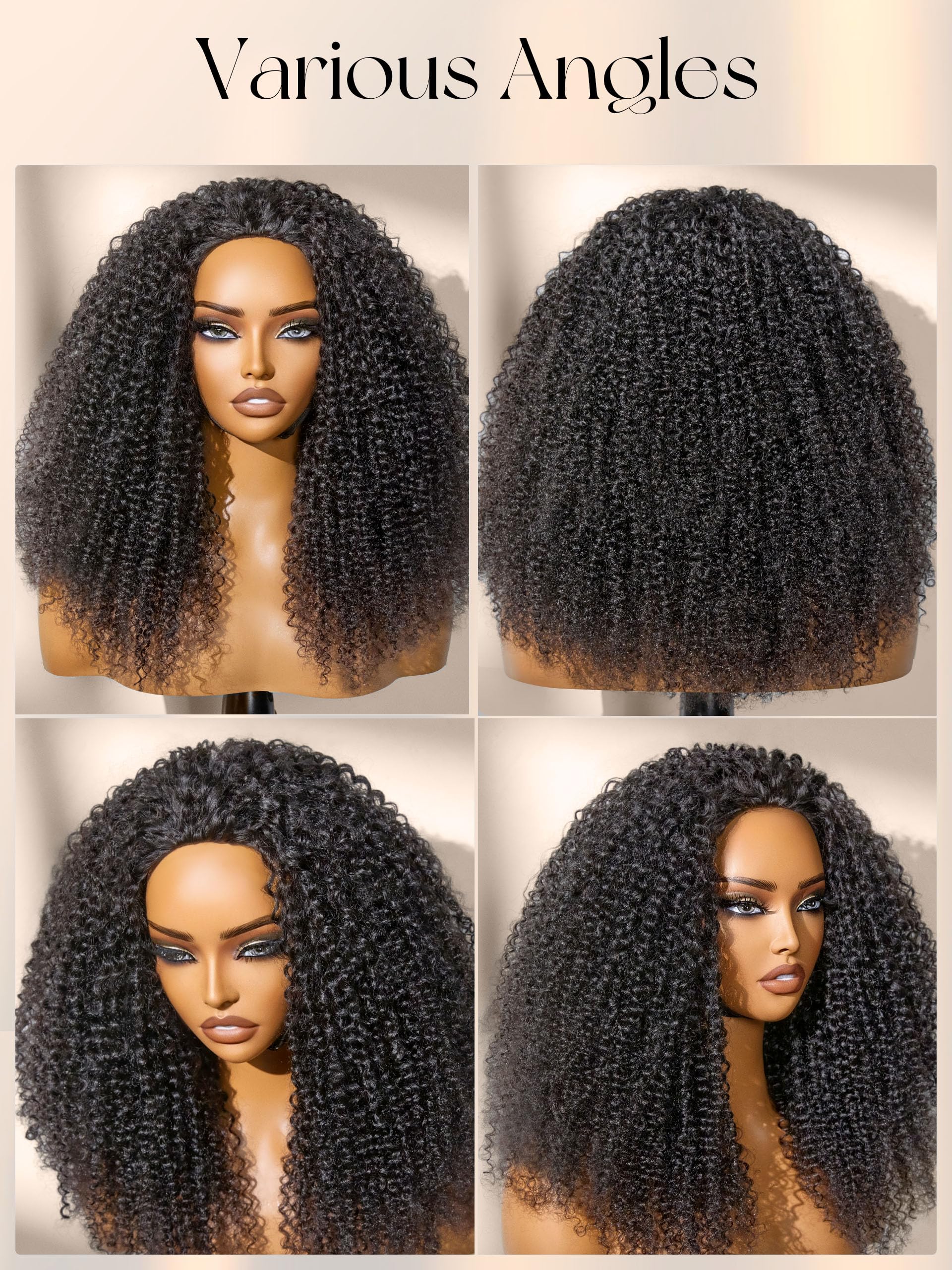 Half Wig Kinky Curly Flexi-Fit Invisi 3 in 1 Wigs Flip Drawstring Wig 200% Density Glueless Wigs 100% Human Hair Natural Black Ready to Go Headband Wig for Women 18 Inches