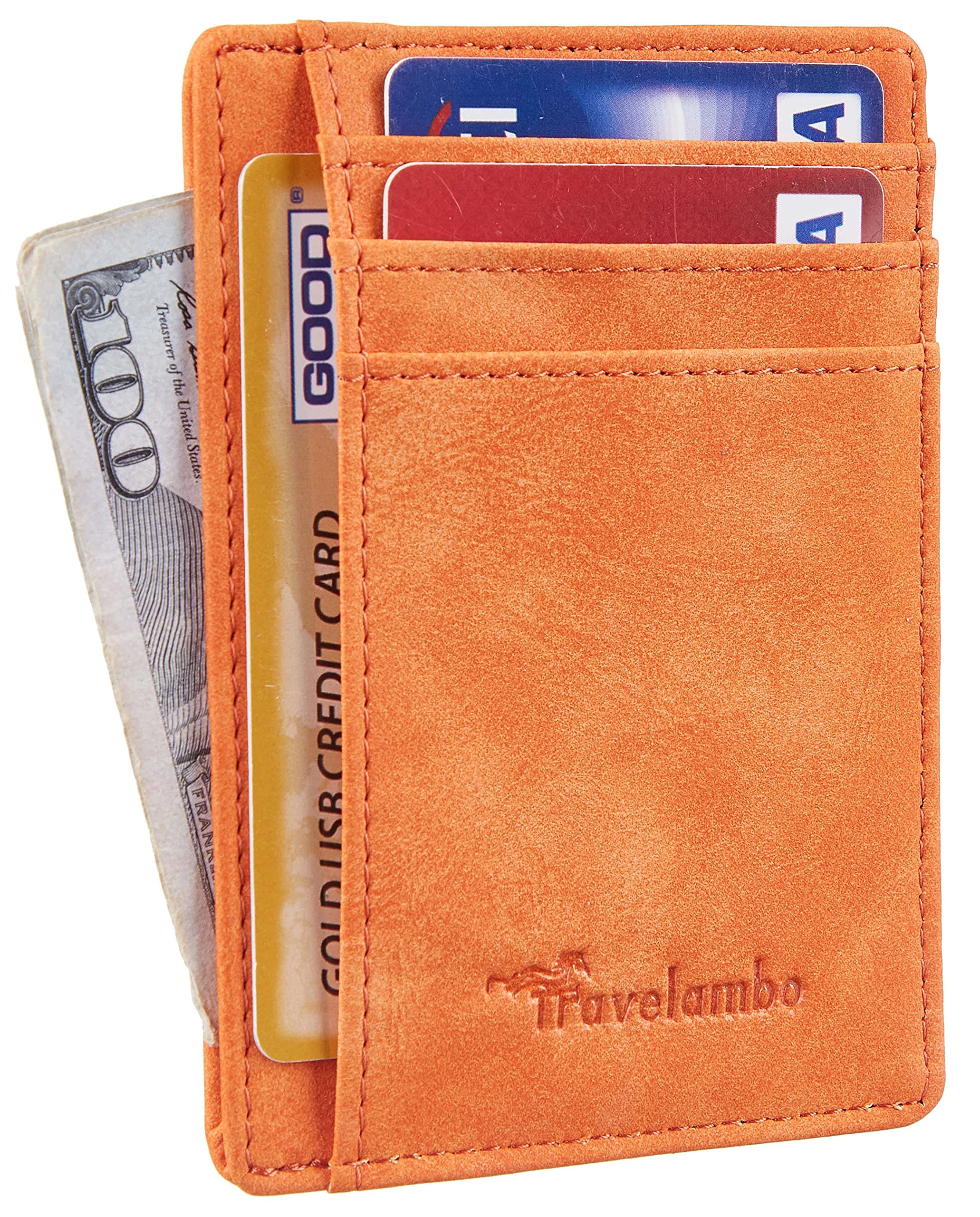 Slim Wallet Front Pocket Minimalist Leather RFID Blocking Medium Size