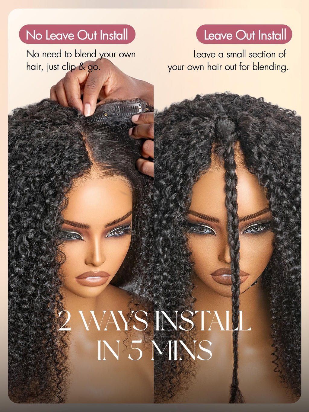 HAIR Headband Wig Human Hair Kinky Straight Drawstring Half Wig for Black Women 100% Real Human Hair Glueless None Lace Wigs Brazilian Virgin Hair Machine Made Wig 200 Density Natural Color