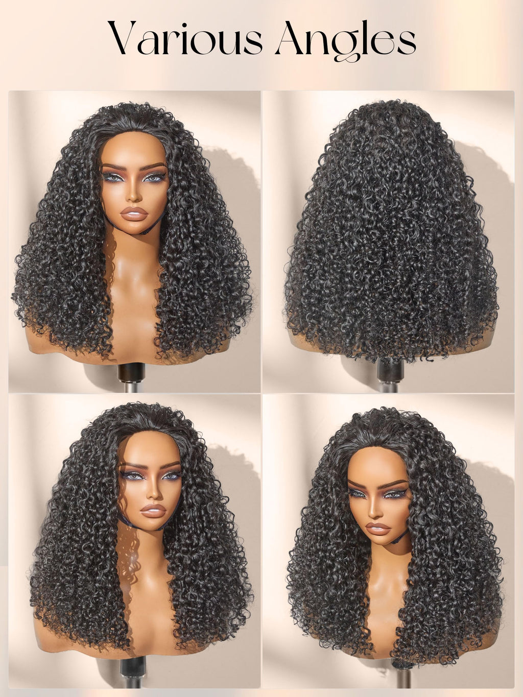 Half Wig Kinky Curly Flexi-Fit Invisi 3 in 1 Wigs Flip Drawstring Wig 200% Density Glueless Wigs 100% Human Hair Natural Black Ready to Go Headband Wig for Women 18 Inches