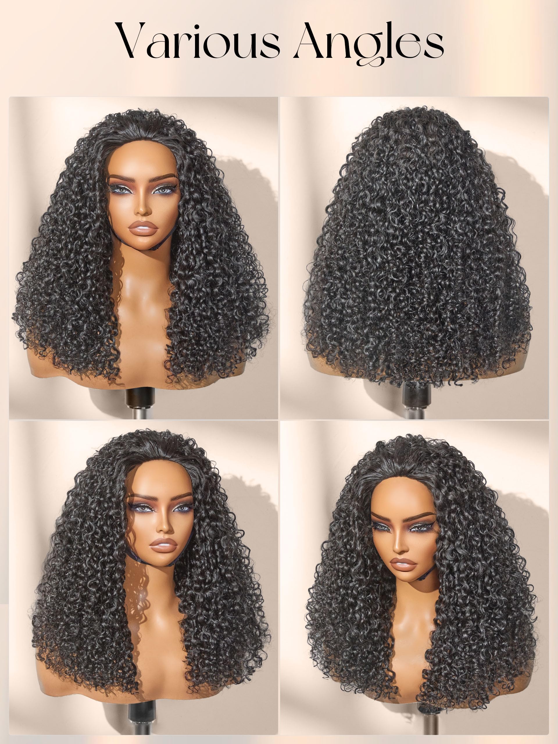 Half Wig Kinky Curly Flexi-Fit Invisi 3 in 1 Wigs Flip Drawstring Wig 200% Density Glueless Wigs 100% Human Hair Natural Black Ready to Go Headband Wig for Women 18 Inches