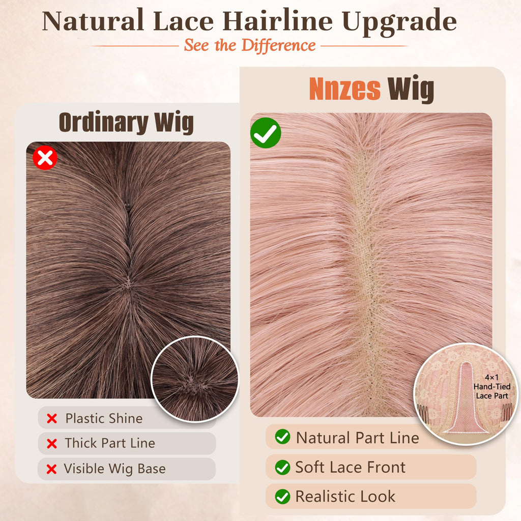 Long Brown Mixed Blonde Wavy Wig 4x1 Lace Natural Hairline Middle Part Curly Heat-Resistant Synthetic Fiber for Women & Beginners Daily Party Use 26In