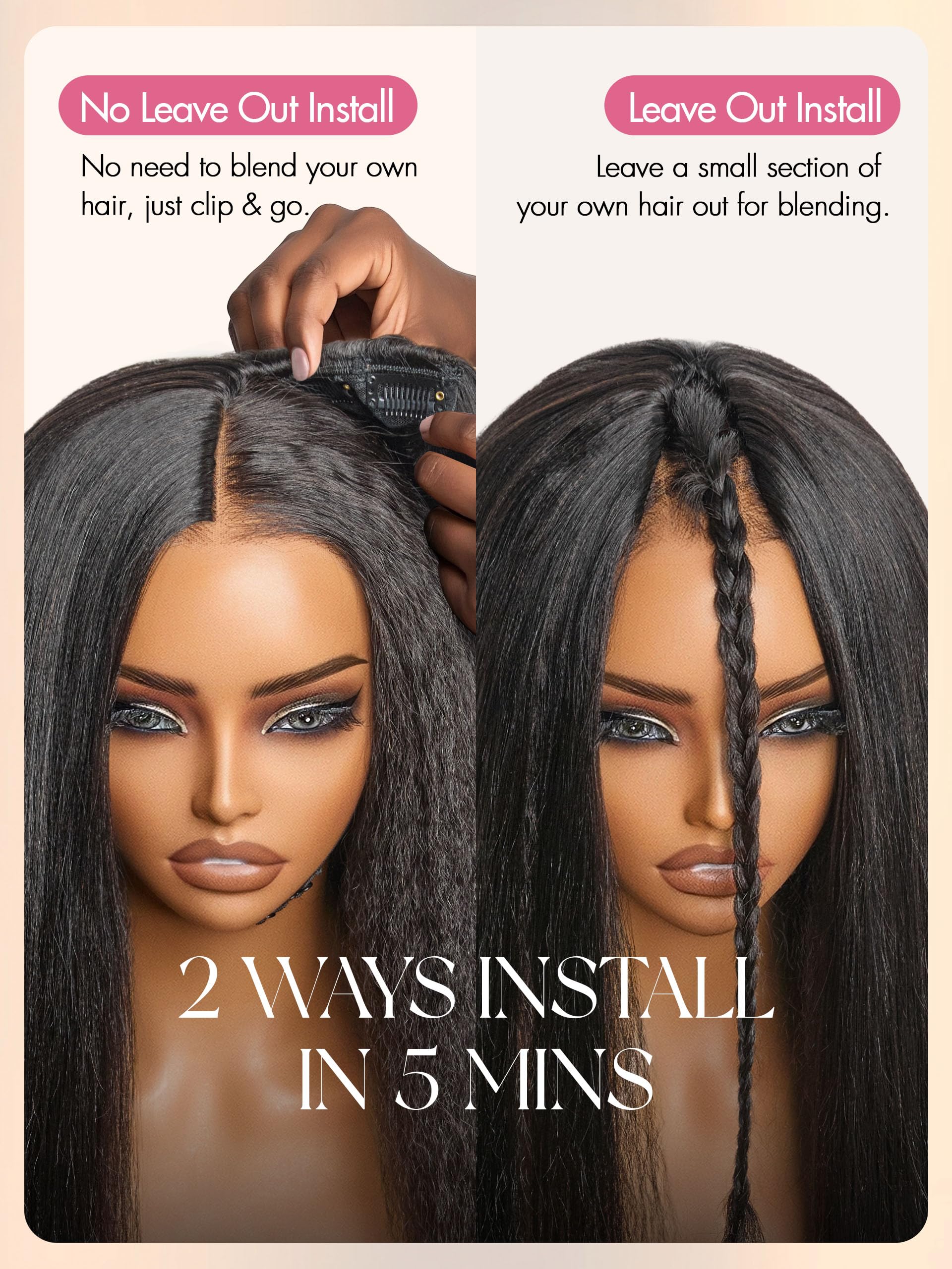 HAIR Headband Wig Human Hair Kinky Straight Drawstring Half Wig for Black Women 100% Real Human Hair Glueless None Lace Wigs Brazilian Virgin Hair Machine Made Wig 200 Density Natural Color