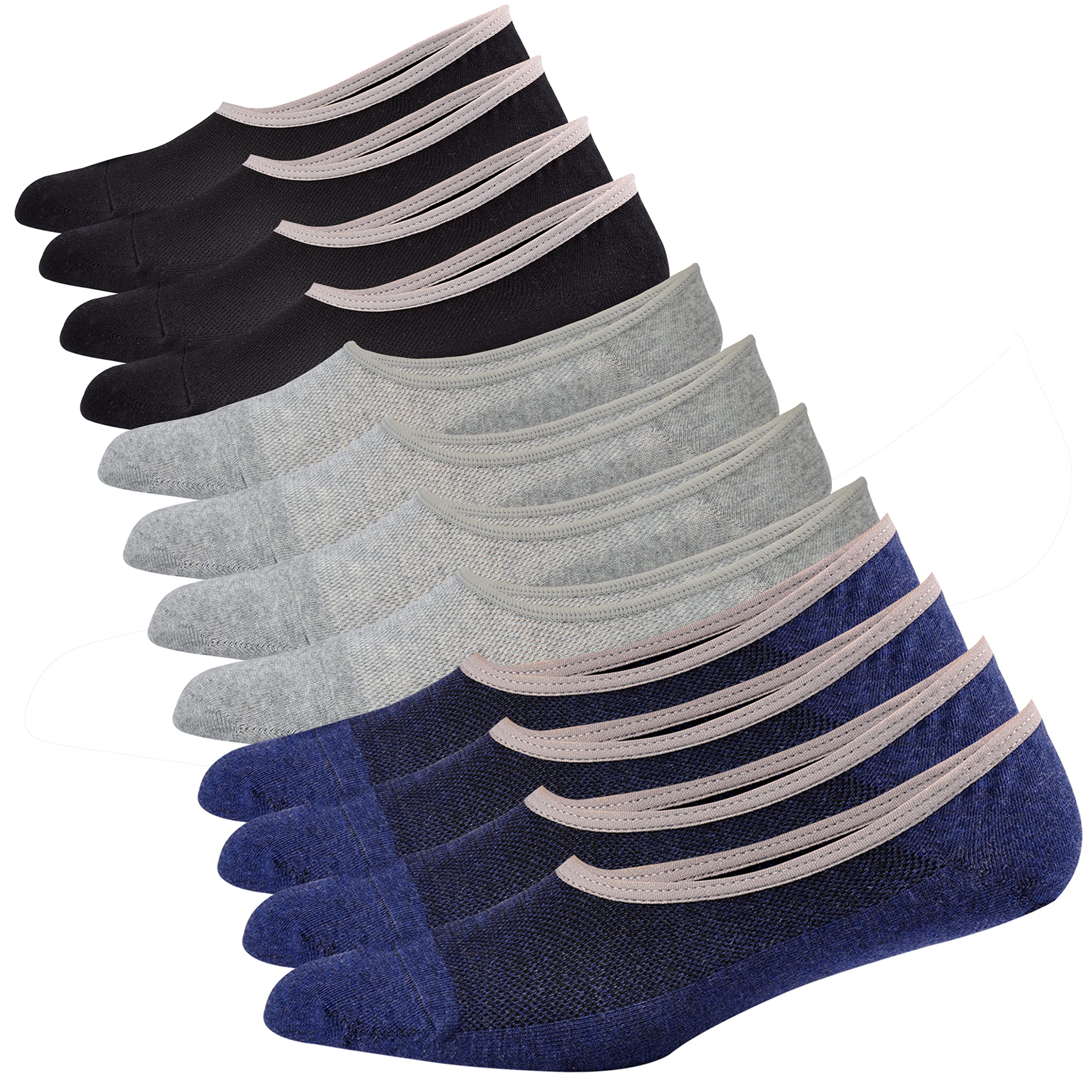 Genuine Mens No Show Socks, Loafer Sneakers Low Cut Cotton Socks With Non Slip Grips