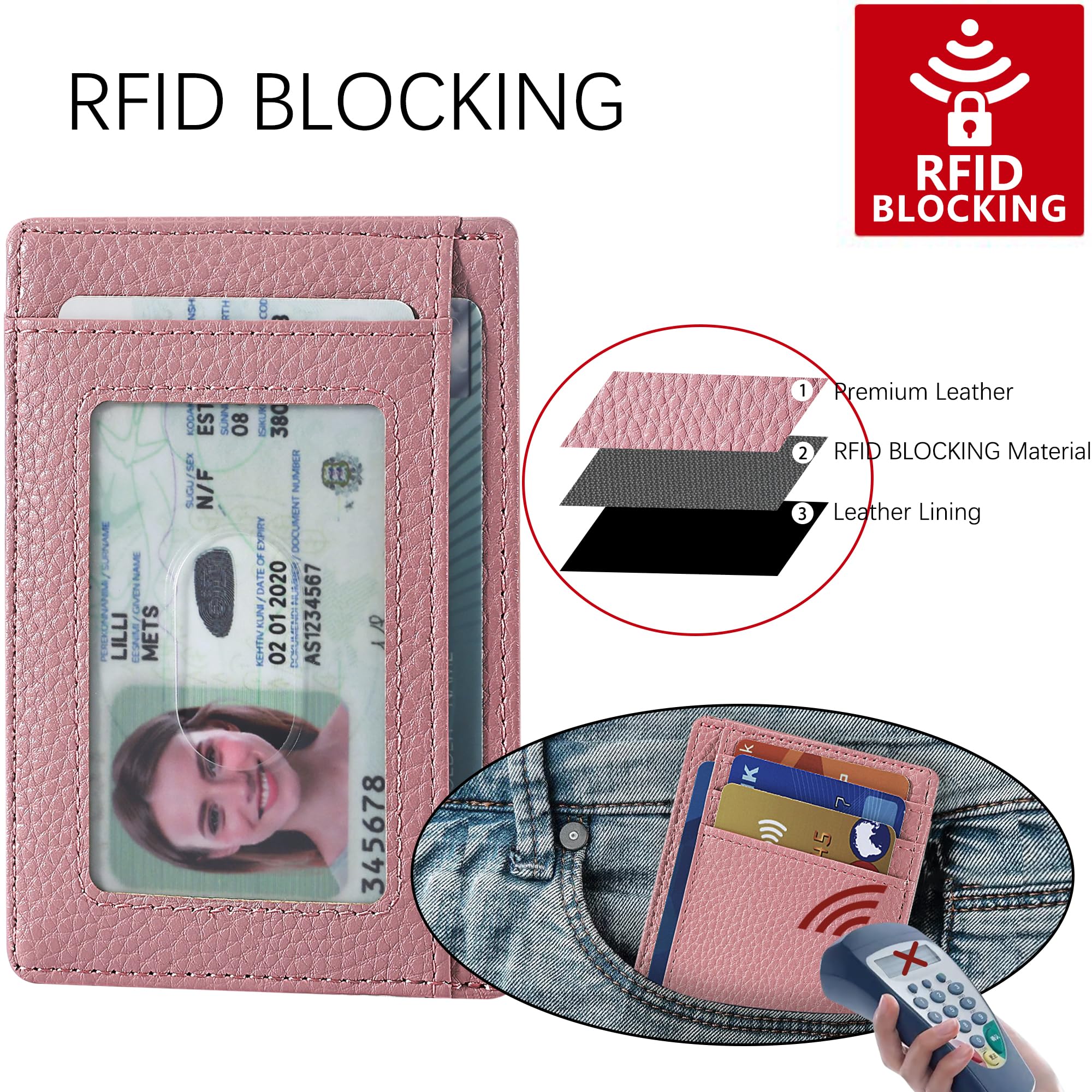 Slim Wallet Front Pocket Minimalist Leather RFID Blocking Medium Size