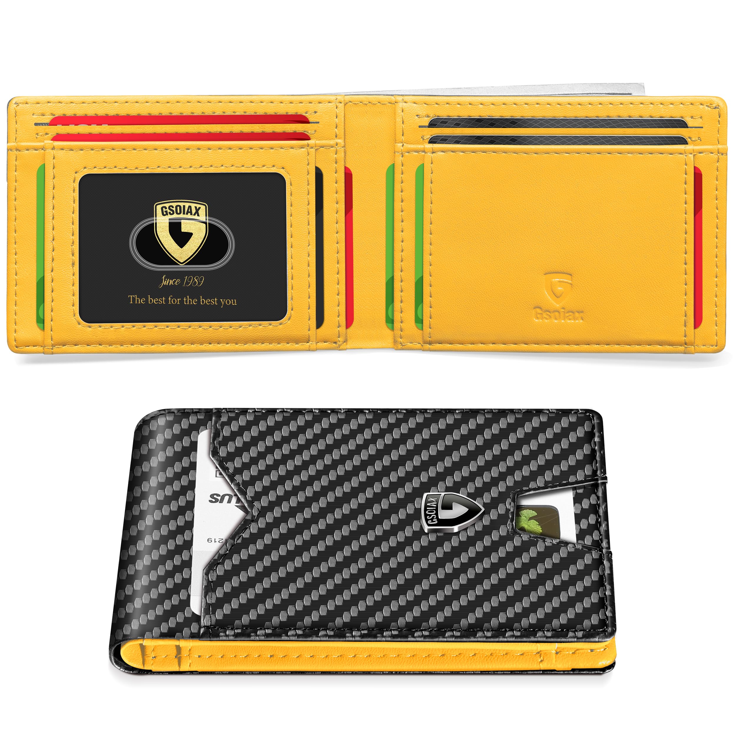 Slim Wallet for Men Rfid Blocking Leather Bifold Front Pocket Carbon Fiber Men's Money Clips Credit Card Holder With Gift Box