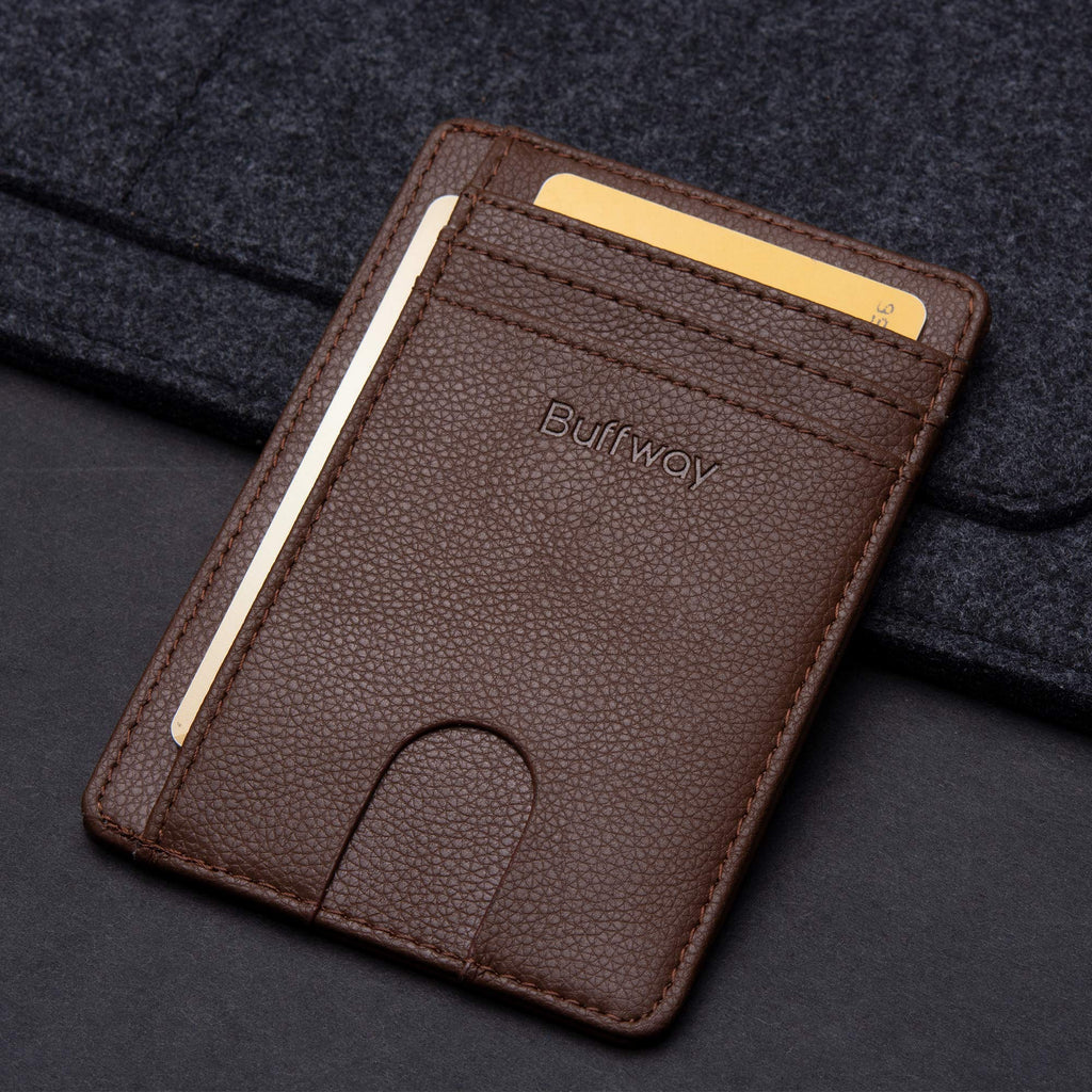 Slim Minimalist Front Pocket RFID Blocking Leather Wallets for Men and Women - Carbon Fiber Black