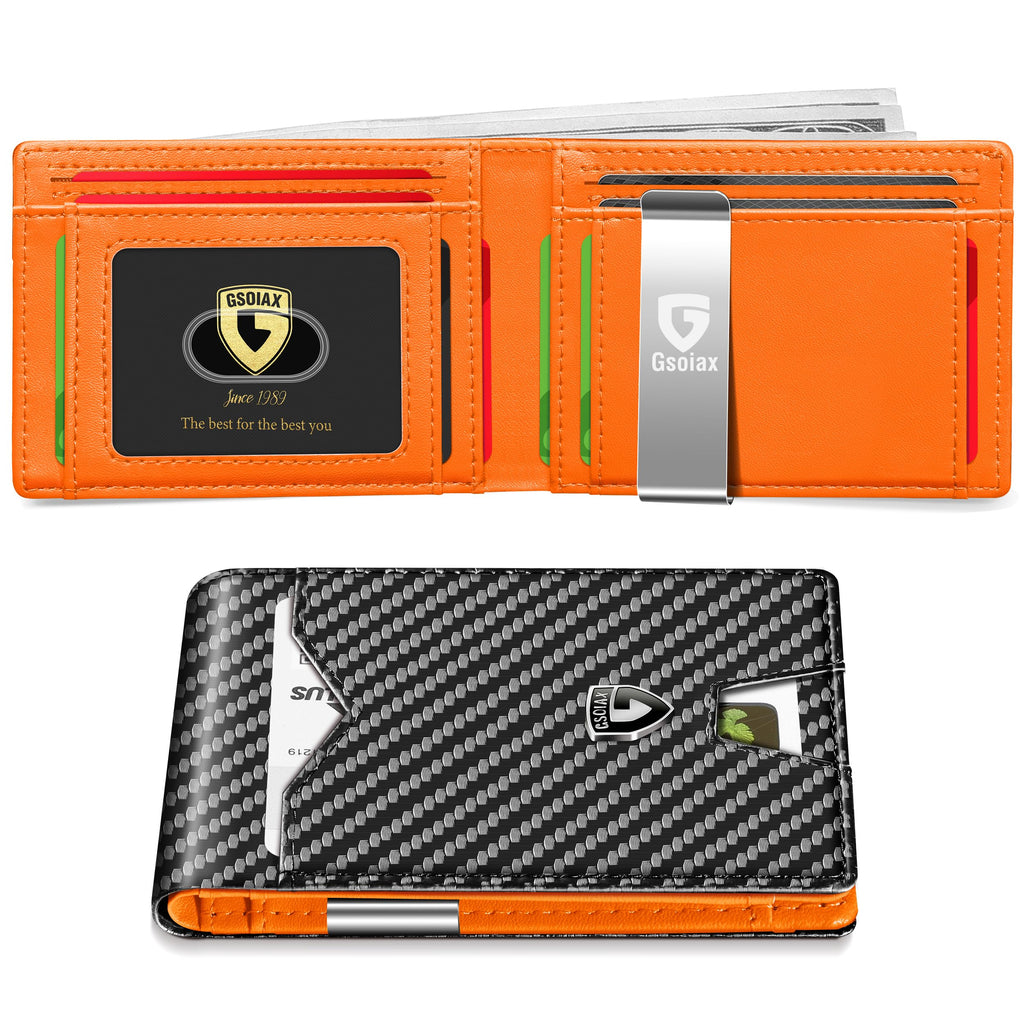 Slim Wallet for Men Rfid Blocking Leather Bifold Front Pocket Carbon Fiber Men's Money Clips Credit Card Holder With Gift Box