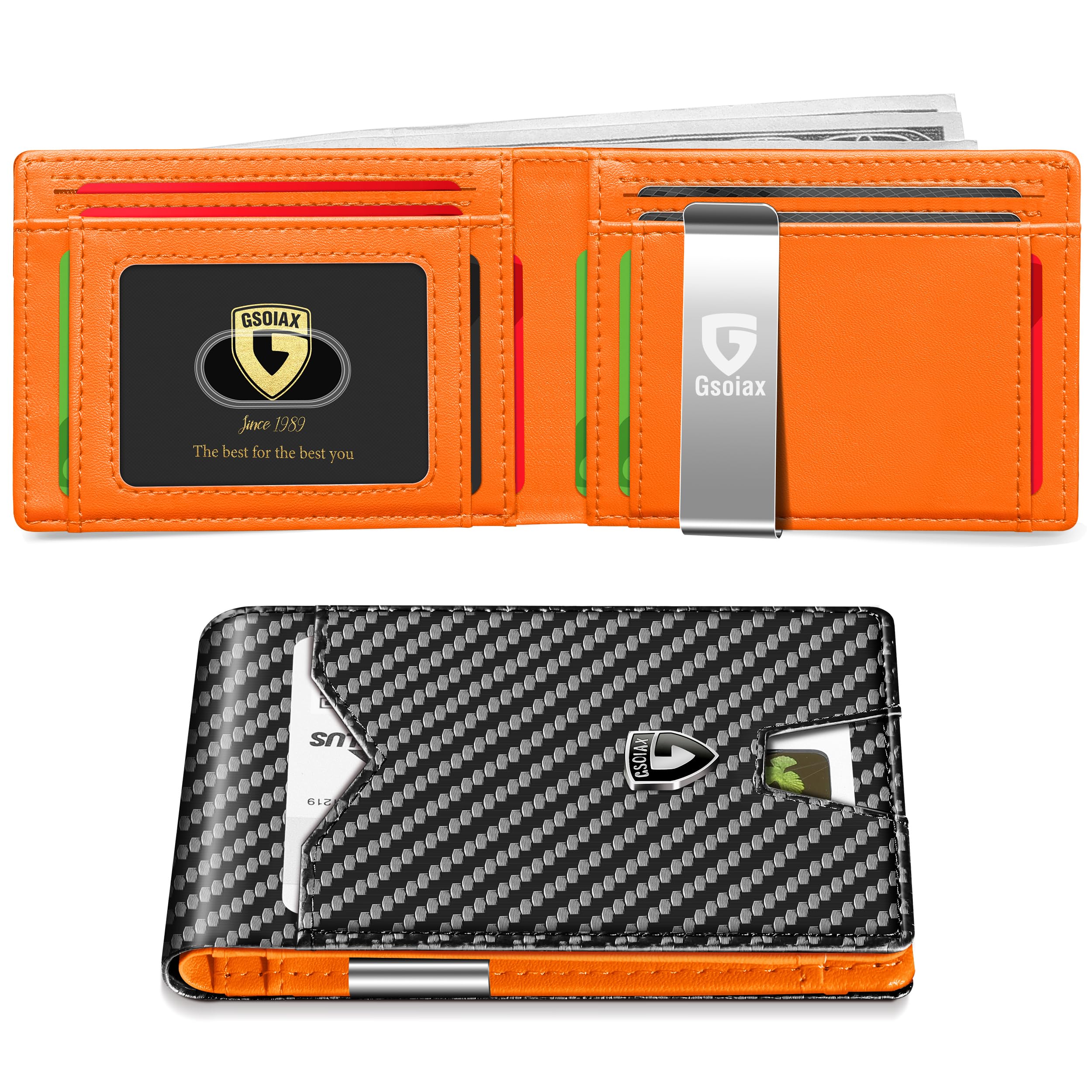 Slim Wallet for Men Rfid Blocking Leather Bifold Front Pocket Carbon Fiber Men's Money Clips Credit Card Holder With Gift Box