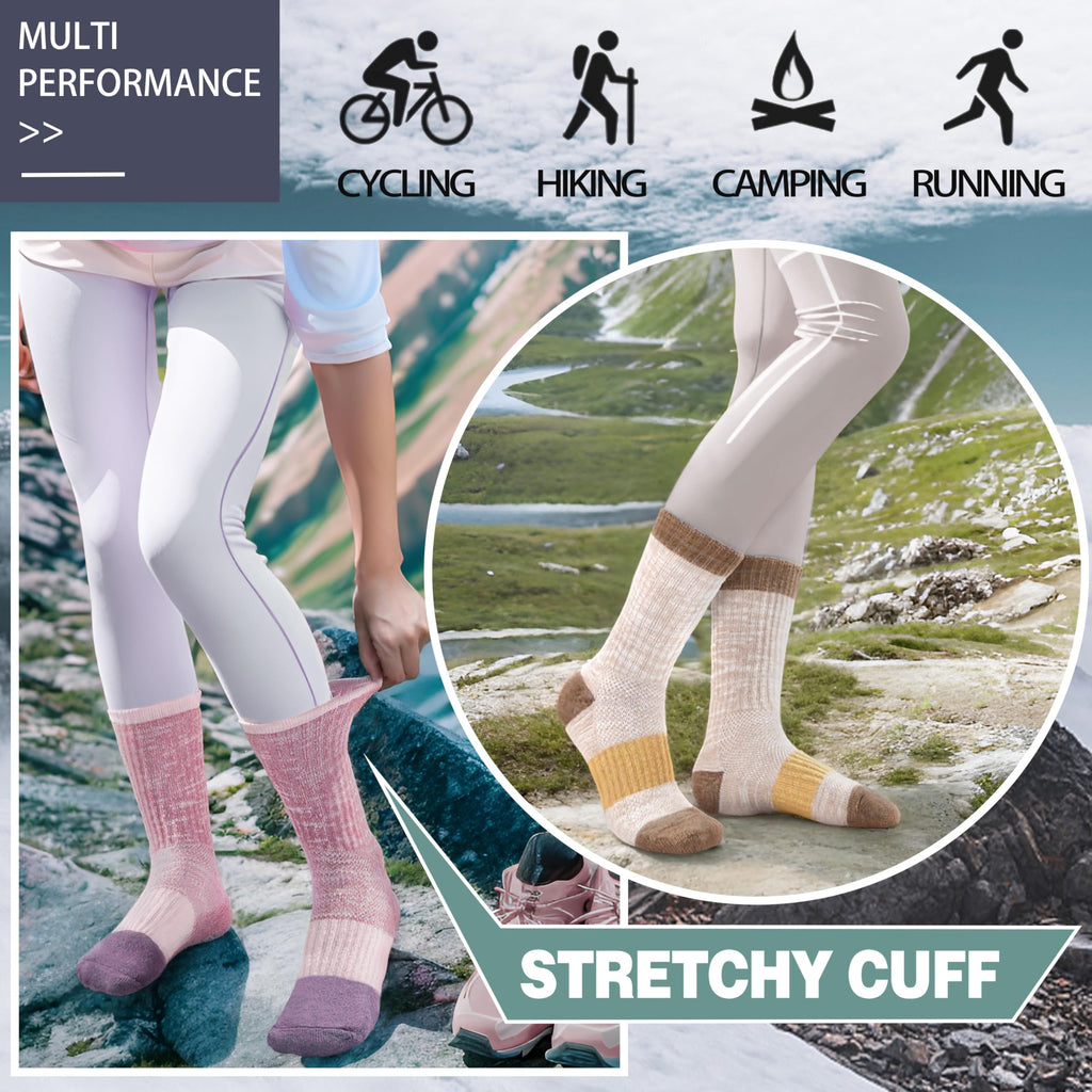 Merino Wool Hiking Socks for Women Thermal Winter Warm Boot Work Cushion Socks 5 Pairs