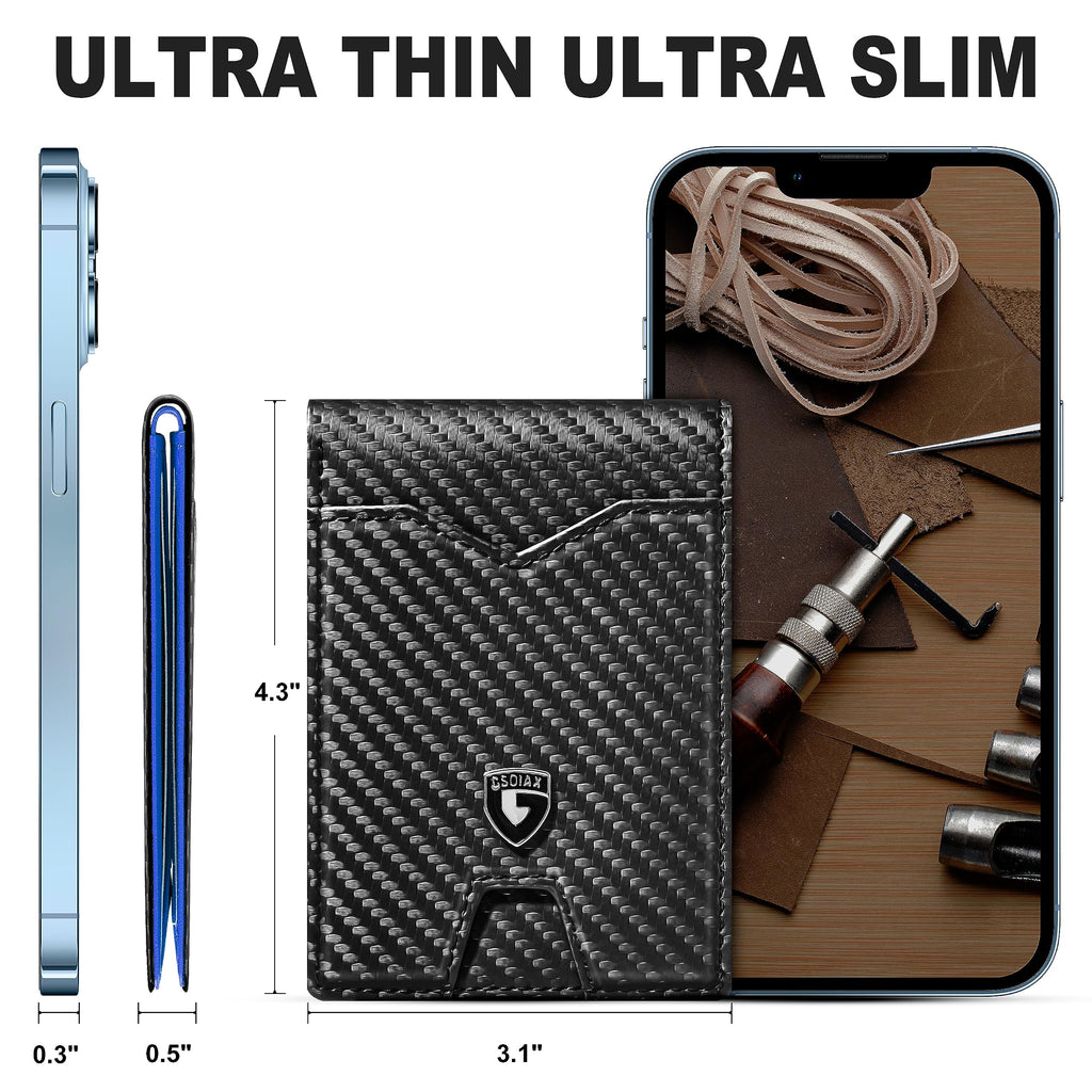 Slim Wallet for Men Rfid Blocking Leather Bifold Front Pocket Carbon Fiber Men's Money Clips Credit Card Holder With Gift Box