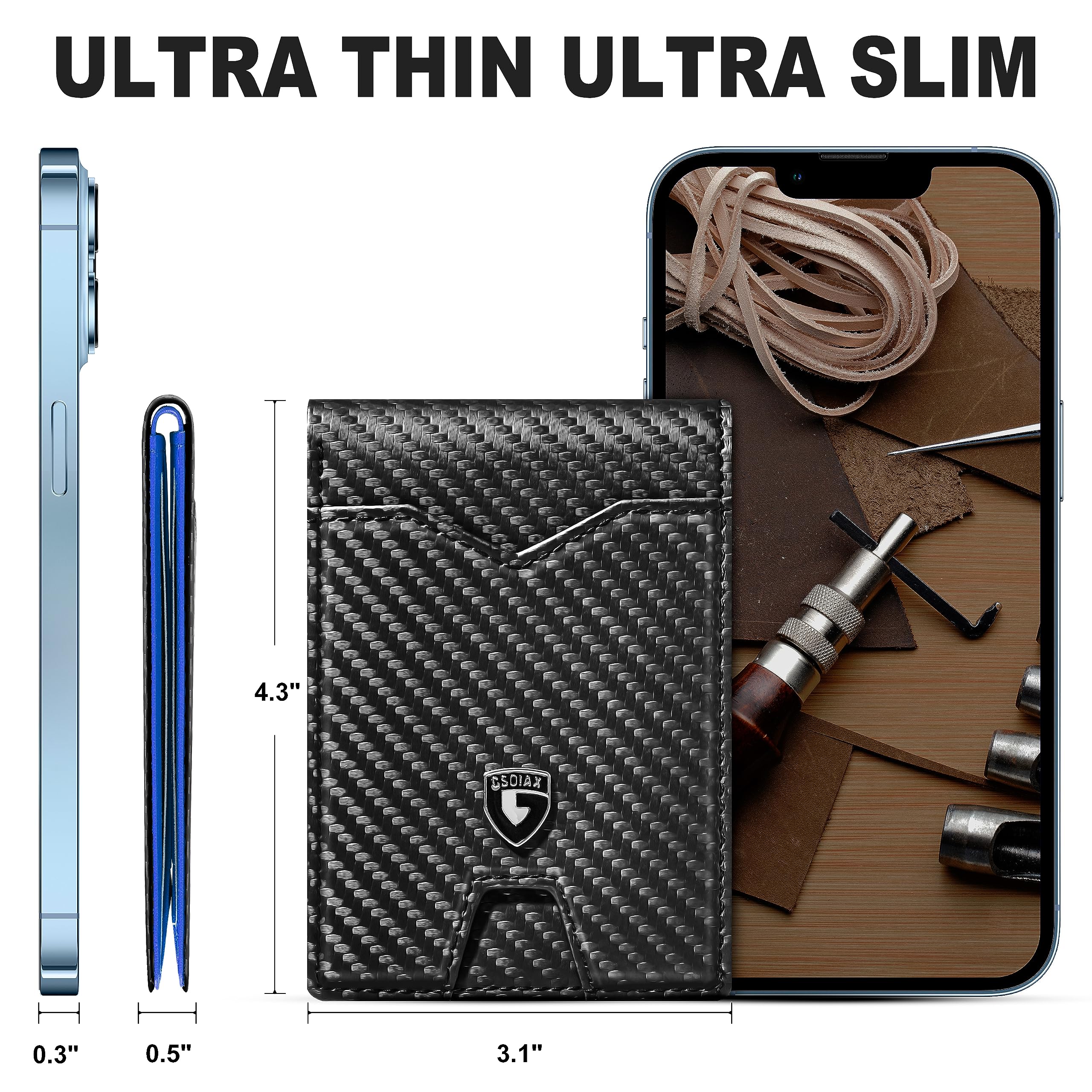 Slim Wallet for Men Rfid Blocking Leather Bifold Front Pocket Carbon Fiber Men's Money Clips Credit Card Holder With Gift Box