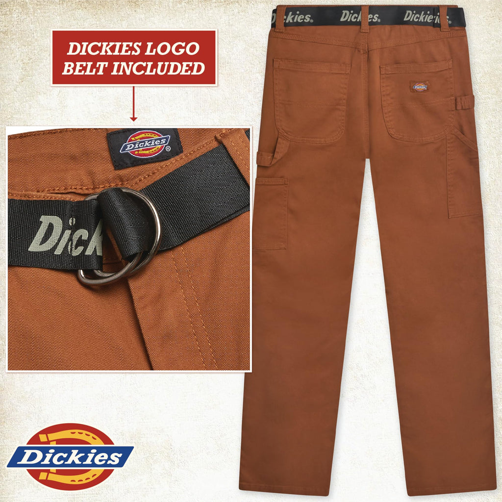 Dickies Womens Work Pants with Belt - Relaxed Fit Straight Leg High Waisted Carpenter Pants for Women with Utility Pockets