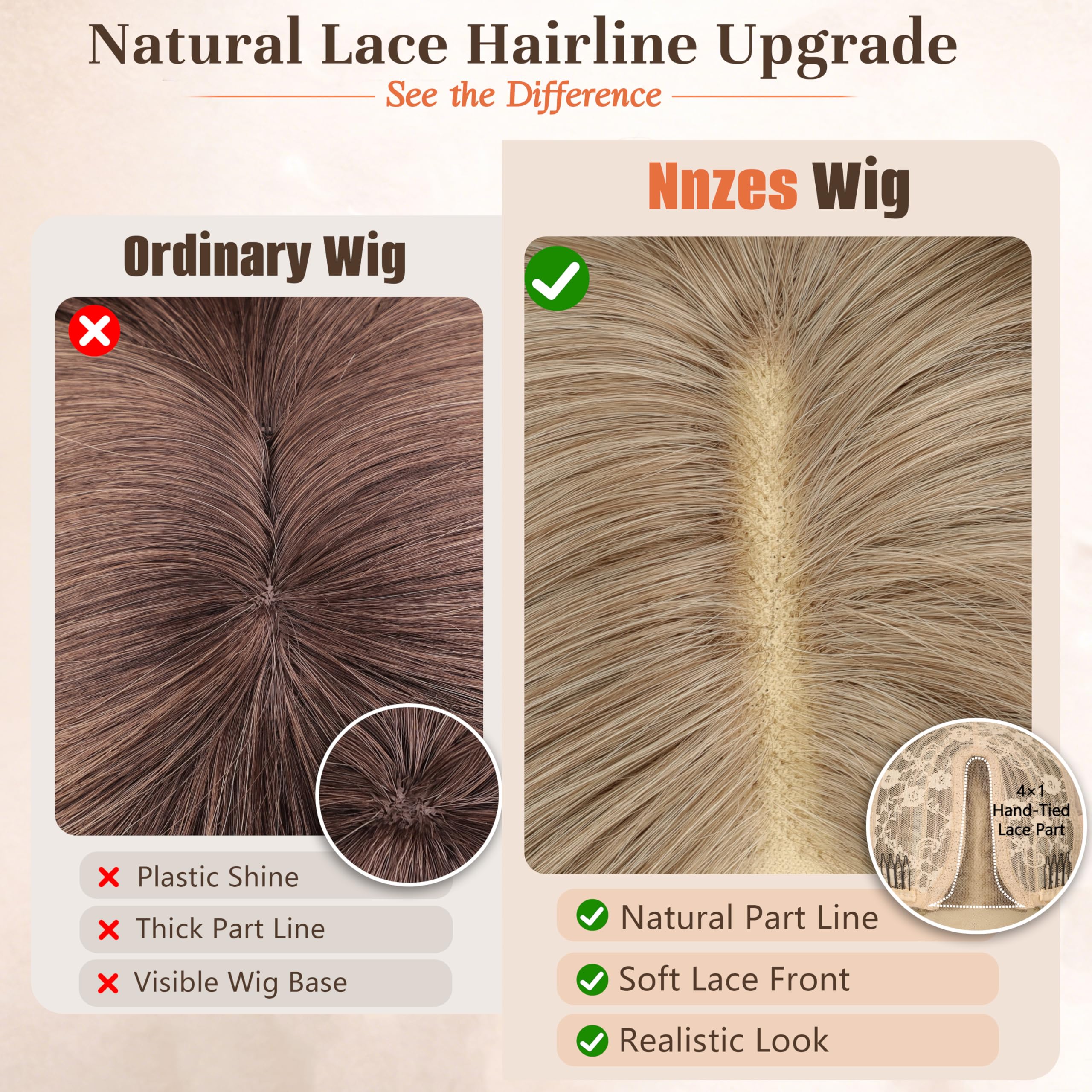 Long Brown Mixed Blonde Wavy Wig 4x1 Lace Natural Hairline Middle Part Curly Heat-Resistant Synthetic Fiber for Women & Beginners Daily Party Use 26In