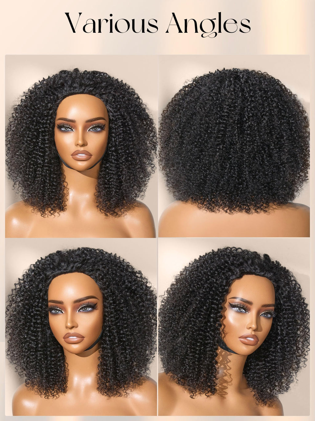 Half Wig Kinky Curly Flexi-Fit Invisi 3 in 1 Wigs Flip Drawstring Wig 200% Density Glueless Wigs 100% Human Hair Natural Black Ready to Go Headband Wig for Women 18 Inches