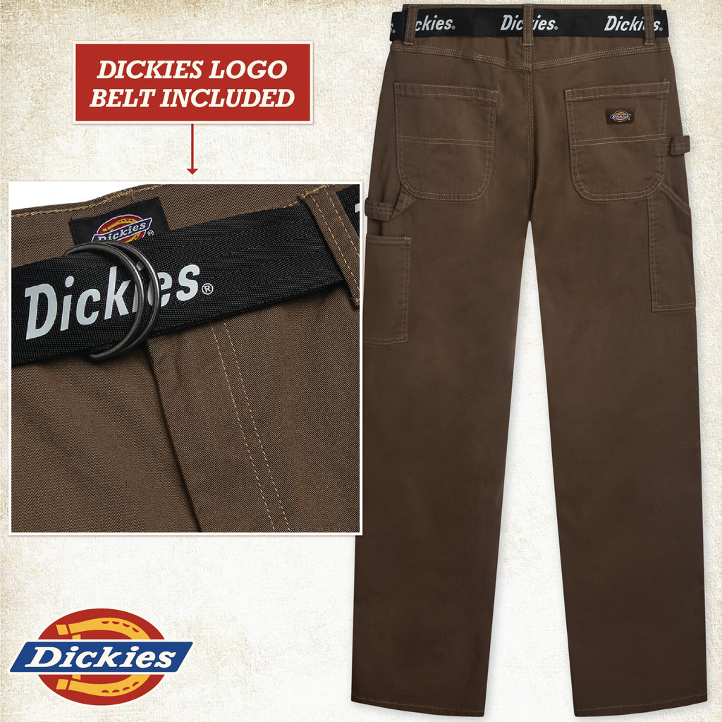 Dickies Womens Work Pants with Belt - Relaxed Fit Straight Leg High Waisted Carpenter Pants for Women with Utility Pockets