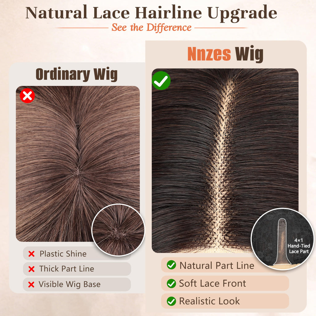 Long Brown Mixed Blonde Wavy Wig 4x1 Lace Natural Hairline Middle Part Curly Heat-Resistant Synthetic Fiber for Women & Beginners Daily Party Use 26In