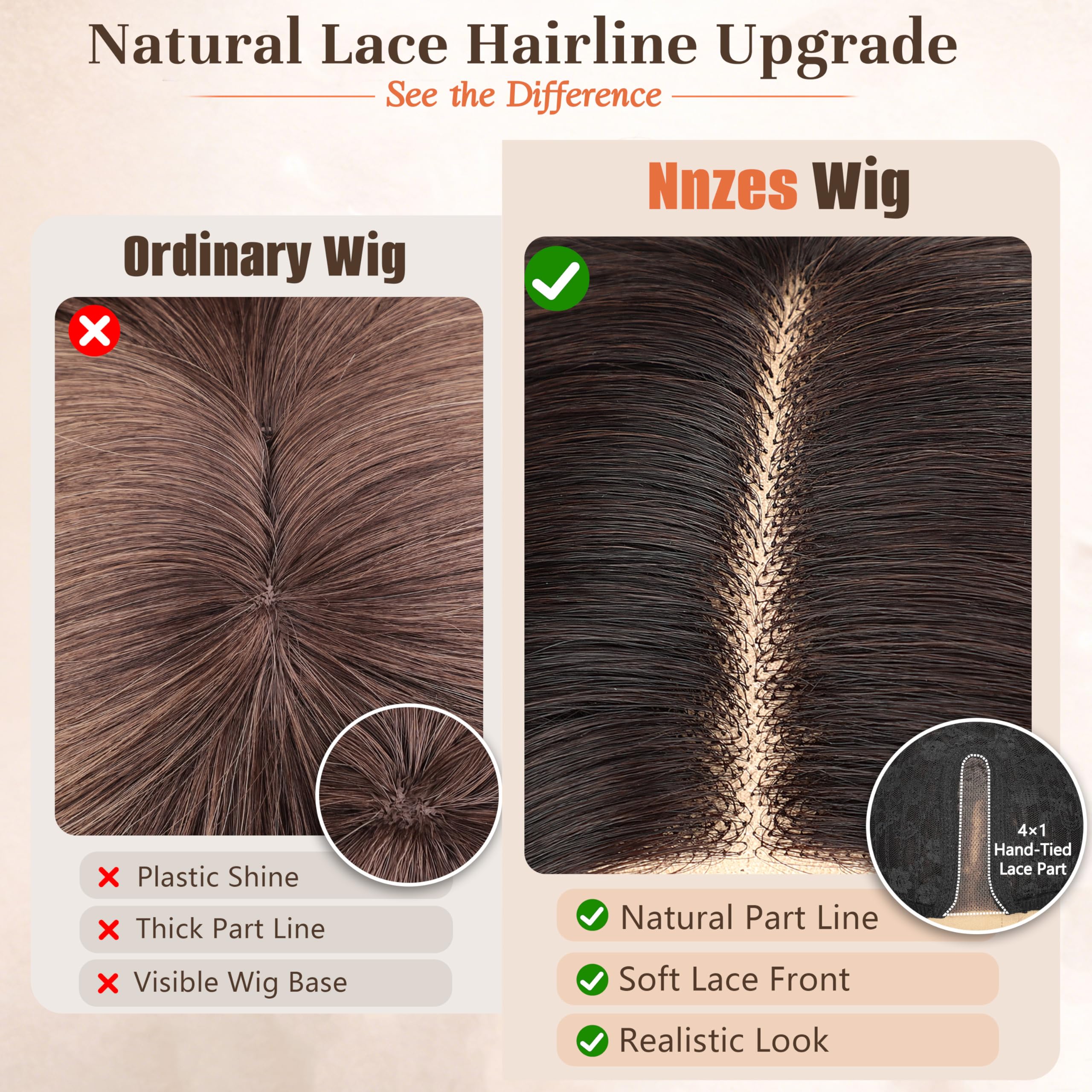 Long Brown Mixed Blonde Wavy Wig 4x1 Lace Natural Hairline Middle Part Curly Heat-Resistant Synthetic Fiber for Women & Beginners Daily Party Use 26In