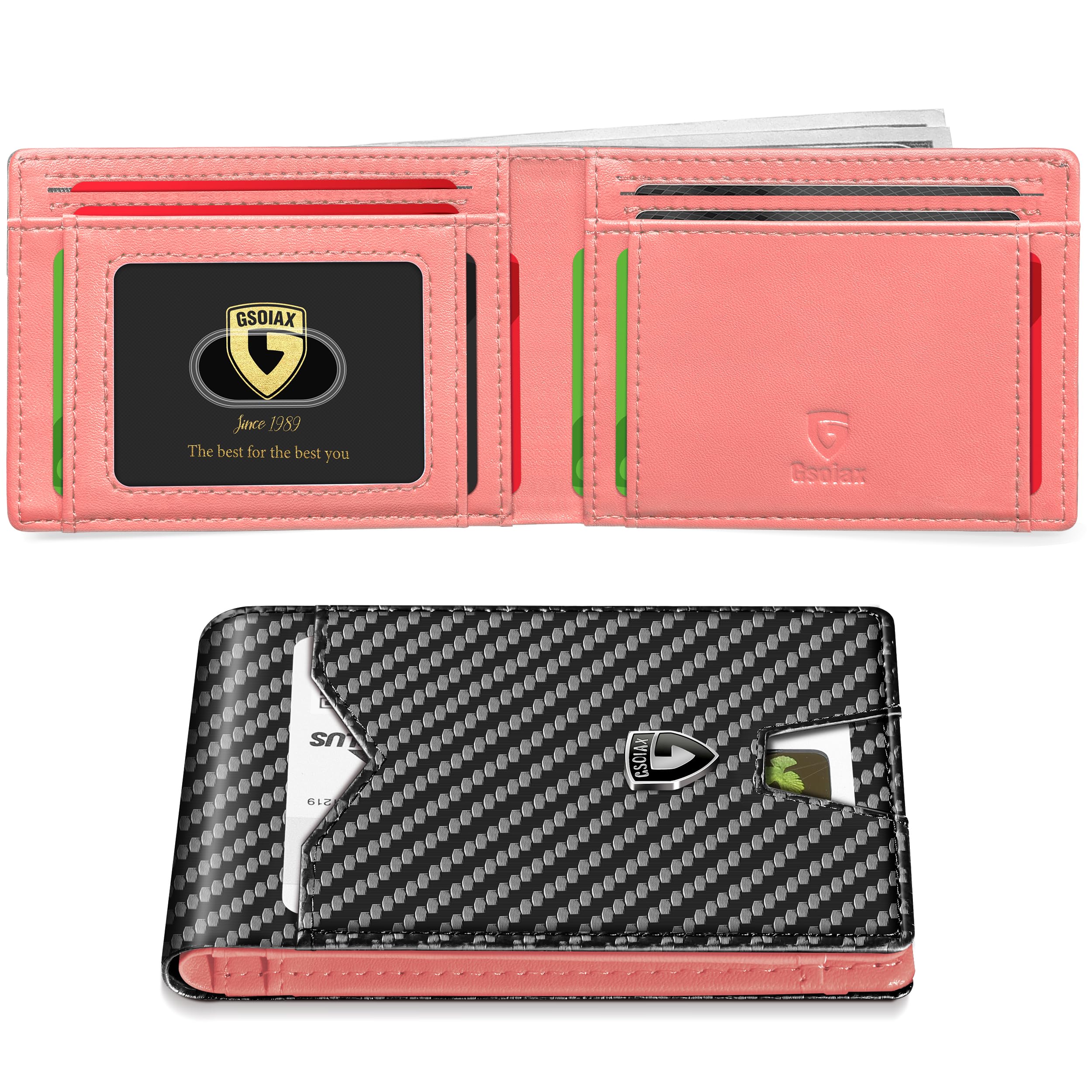 Slim Wallet for Men Rfid Blocking Leather Bifold Front Pocket Carbon Fiber Men's Money Clips Credit Card Holder With Gift Box