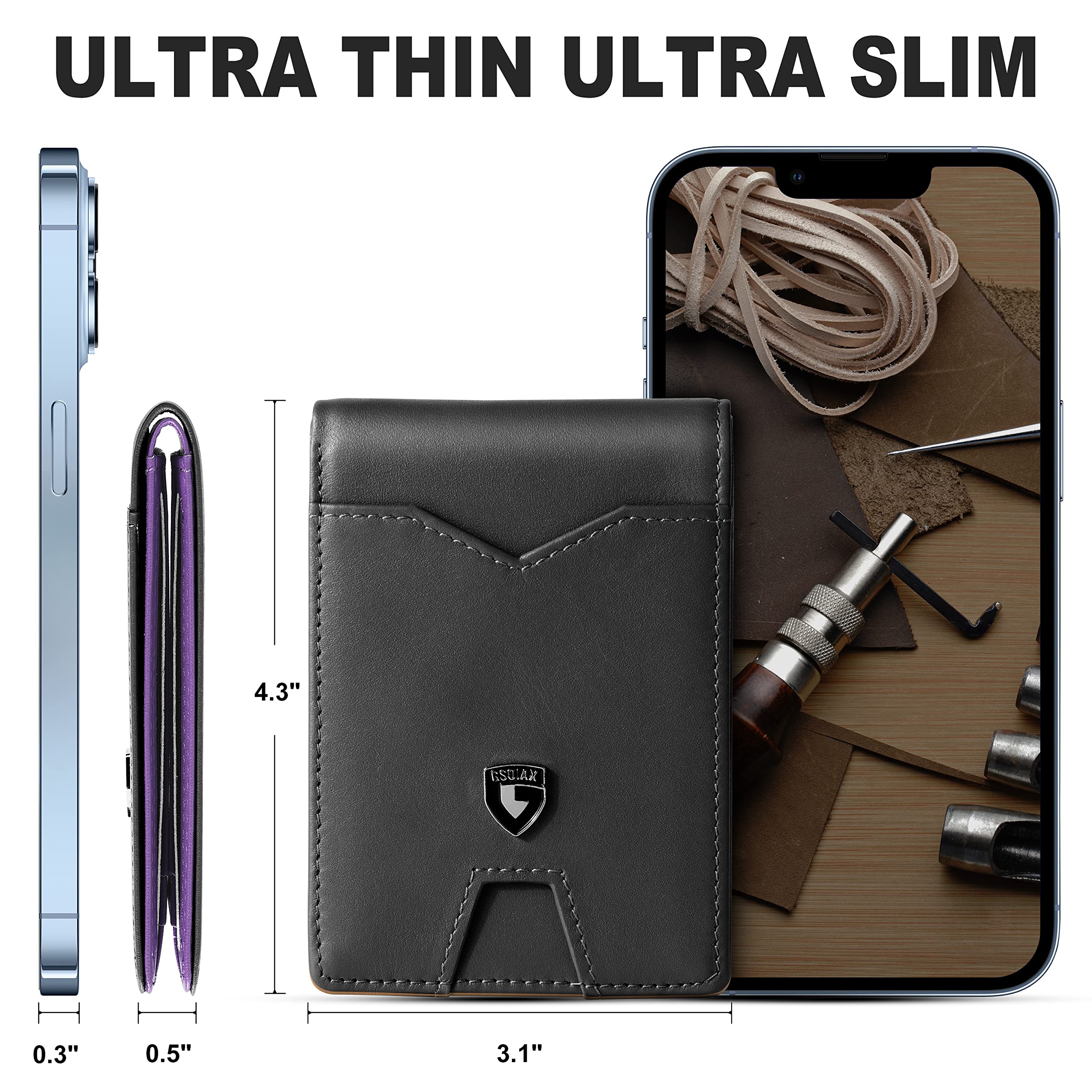 Slim Wallet for Men Rfid Blocking Leather Bifold Front Pocket Carbon Fiber Men's Money Clips Credit Card Holder With Gift Box