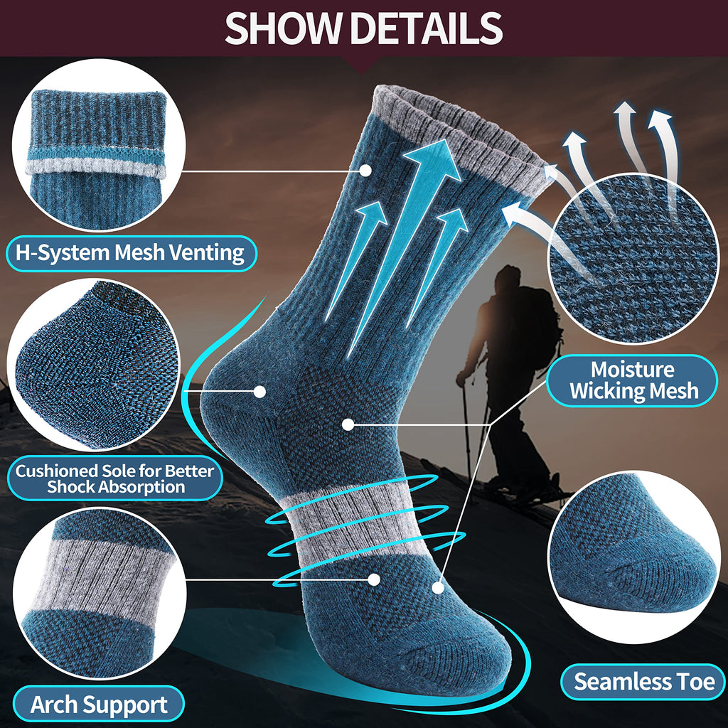 Merino Wool Hiking Socks for Women Thermal Winter Warm Boot Work Cushion Socks 5 Pairs
