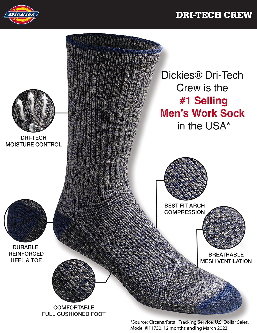 Men's Dri-tech Original Moisture Control Crew Socks, Available in M-xxl (6, 12, 18 Pairs)