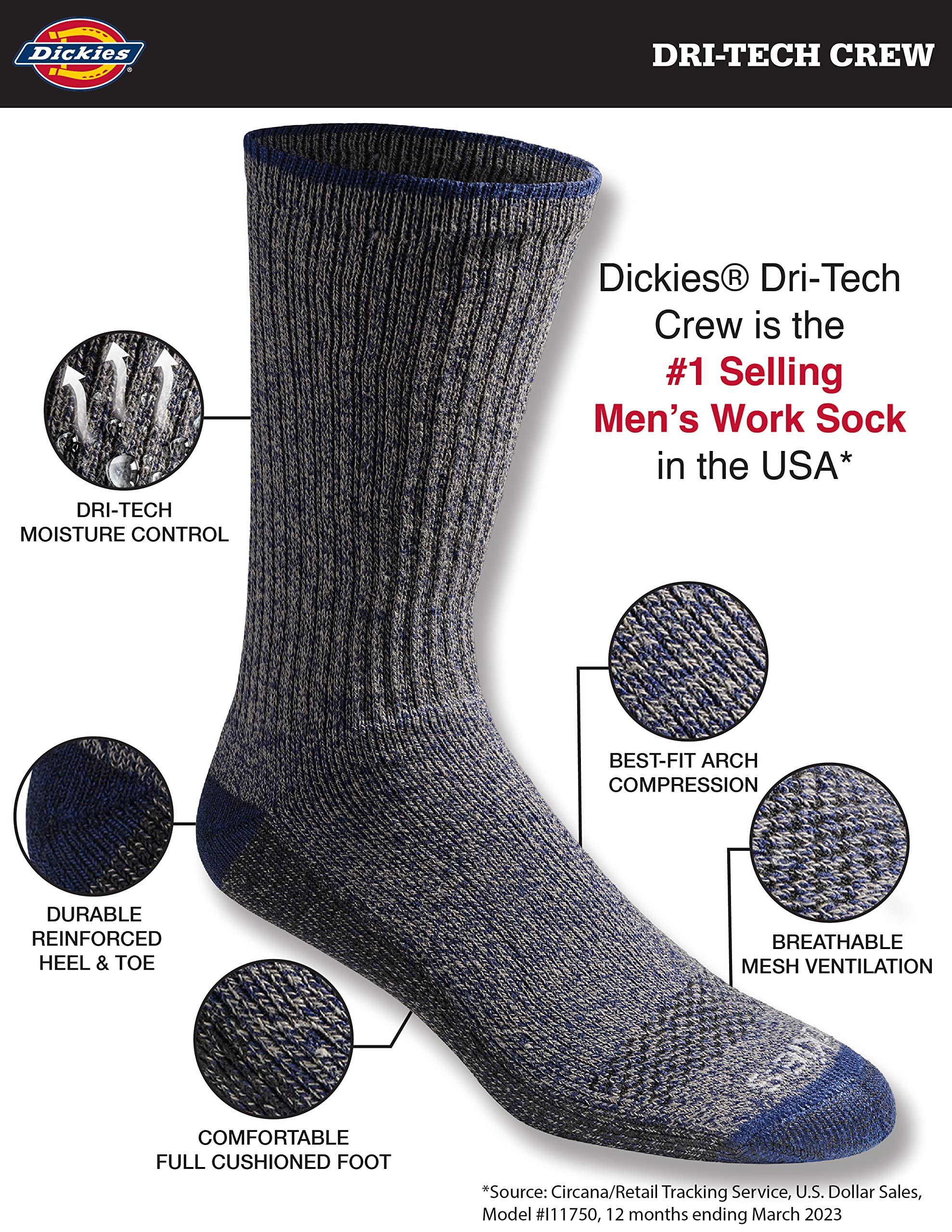Men's Dri-tech Original Moisture Control Crew Socks, Available in M-xxl (6, 12, 18 Pairs)