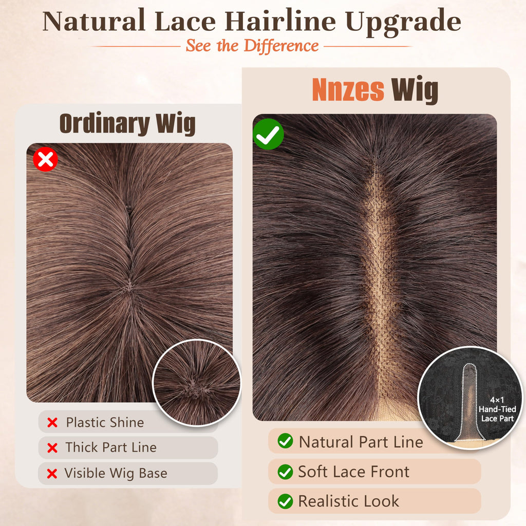 Long Brown Mixed Blonde Wavy Wig 4x1 Lace Natural Hairline Middle Part Curly Heat-Resistant Synthetic Fiber for Women & Beginners Daily Party Use 26In